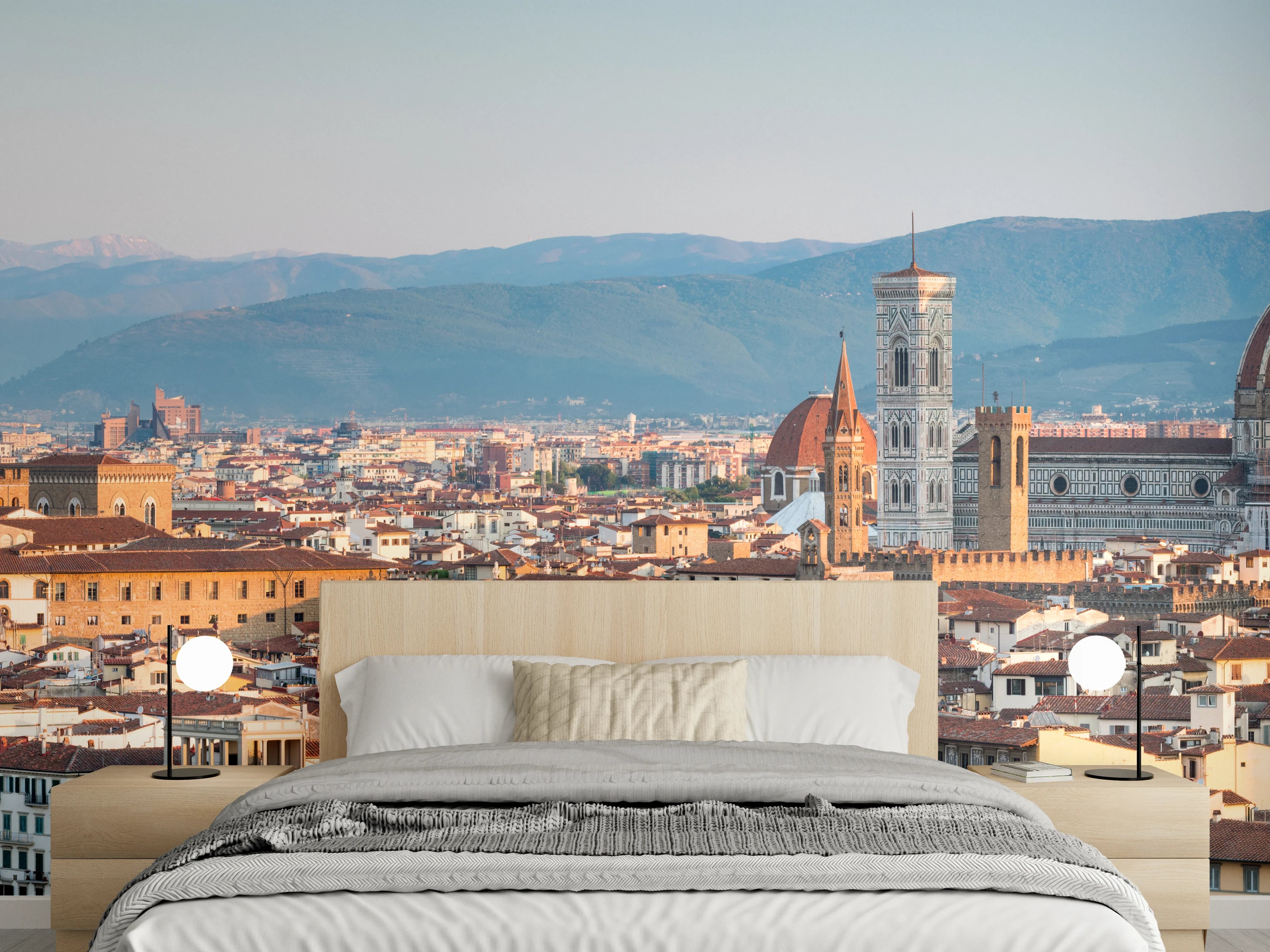Wandverkleidung Schlafzimmer - Florenz Skyline Blau-Beige