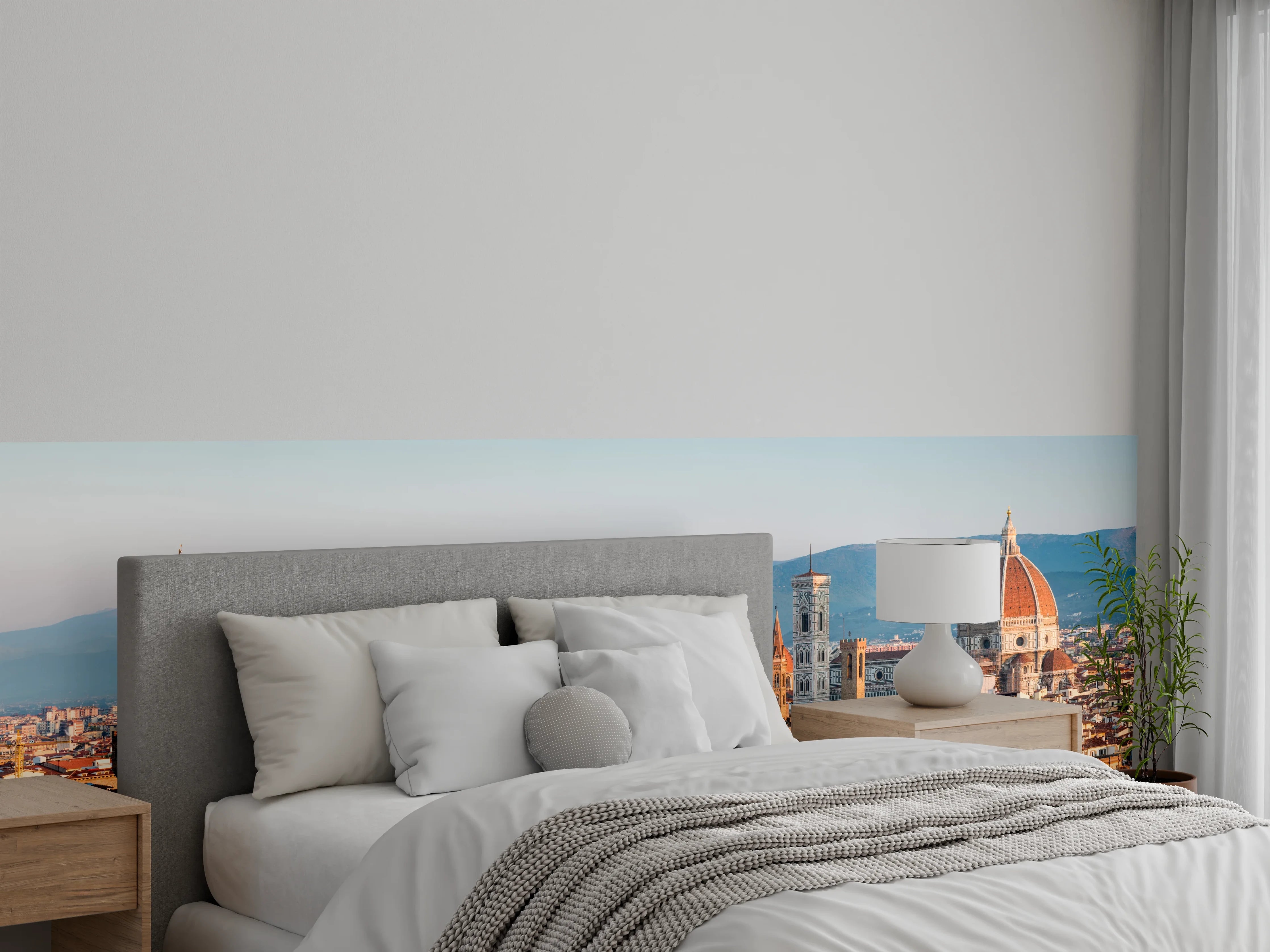 Wandverkleidung Schlafzimmer - Florenz Skyline Blau-Beige
