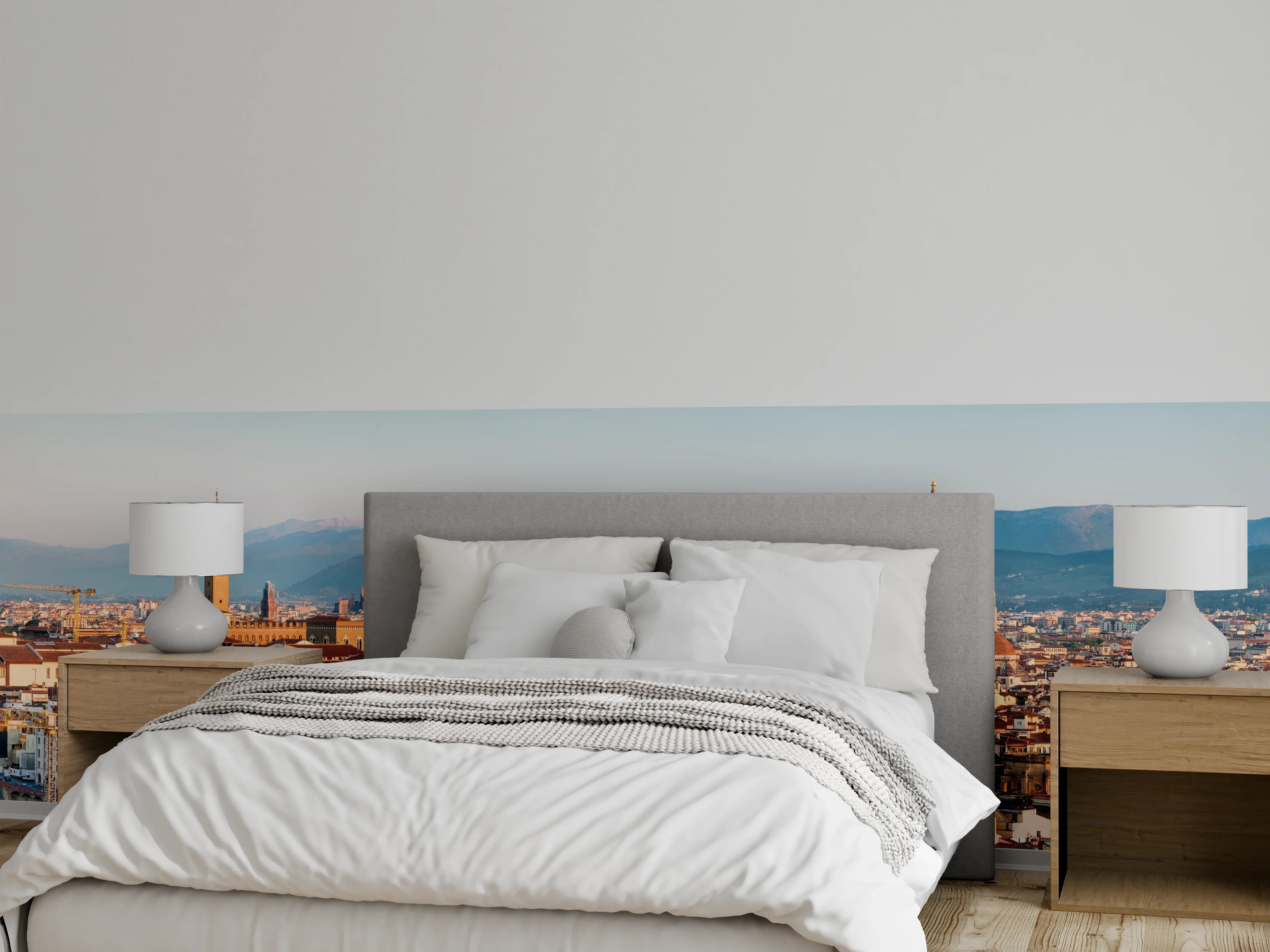 Wandverkleidung Schlafzimmer - Florenz Skyline Blau-Beige