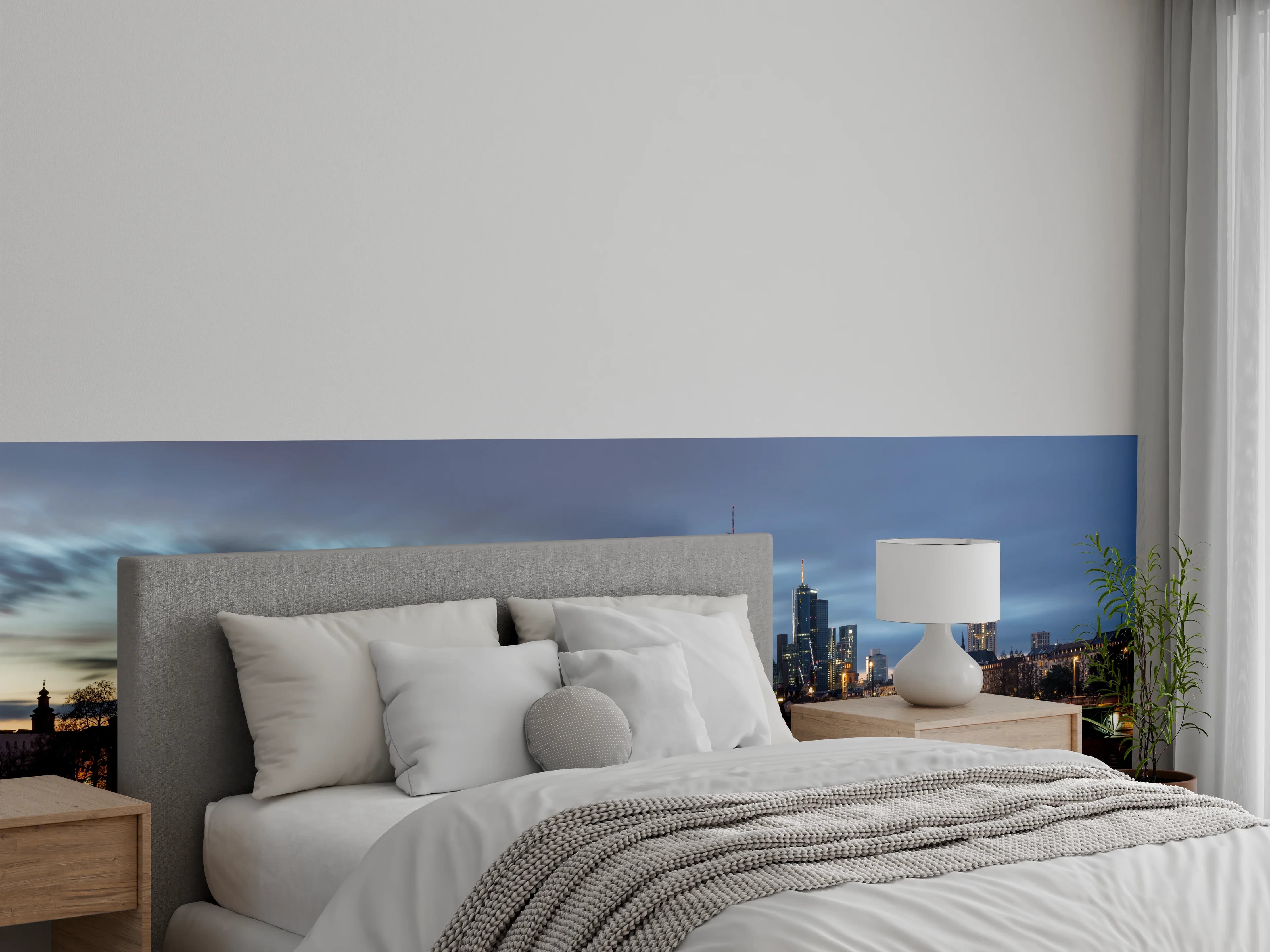 Wandverkleidung Schlafzimmer - Flussansicht in der Dämmerung von Frankfurt