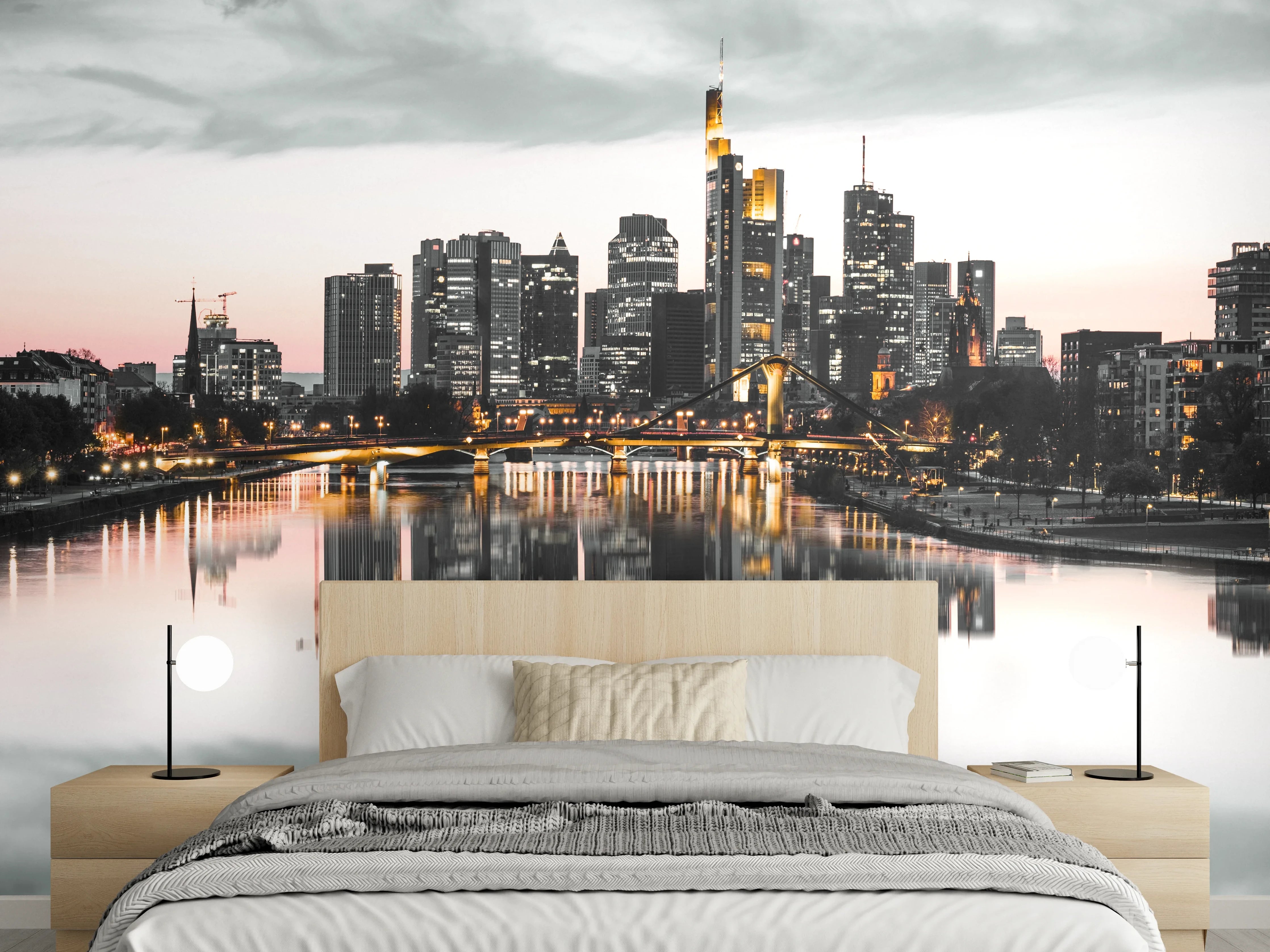 Wandverkleidung Schlafzimmer - Frankfur Skyline Black & White