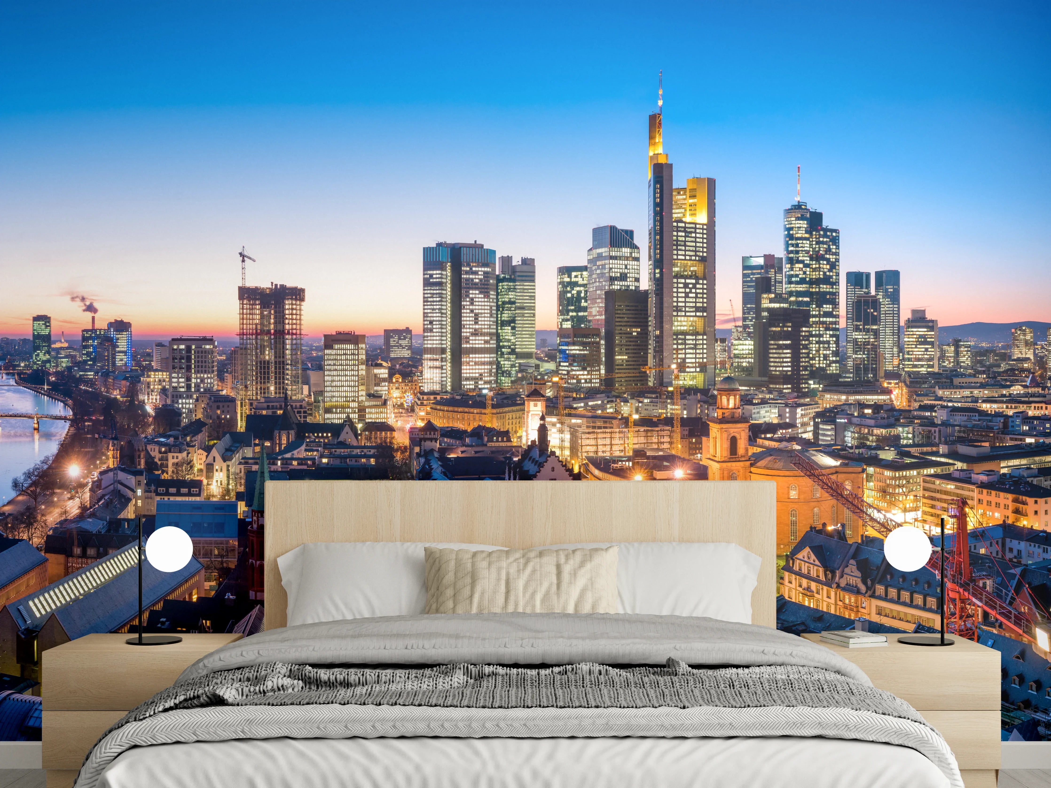 Wandverkleidung Schlafzimmer - Frankfurt Skyline Dämmerung 2