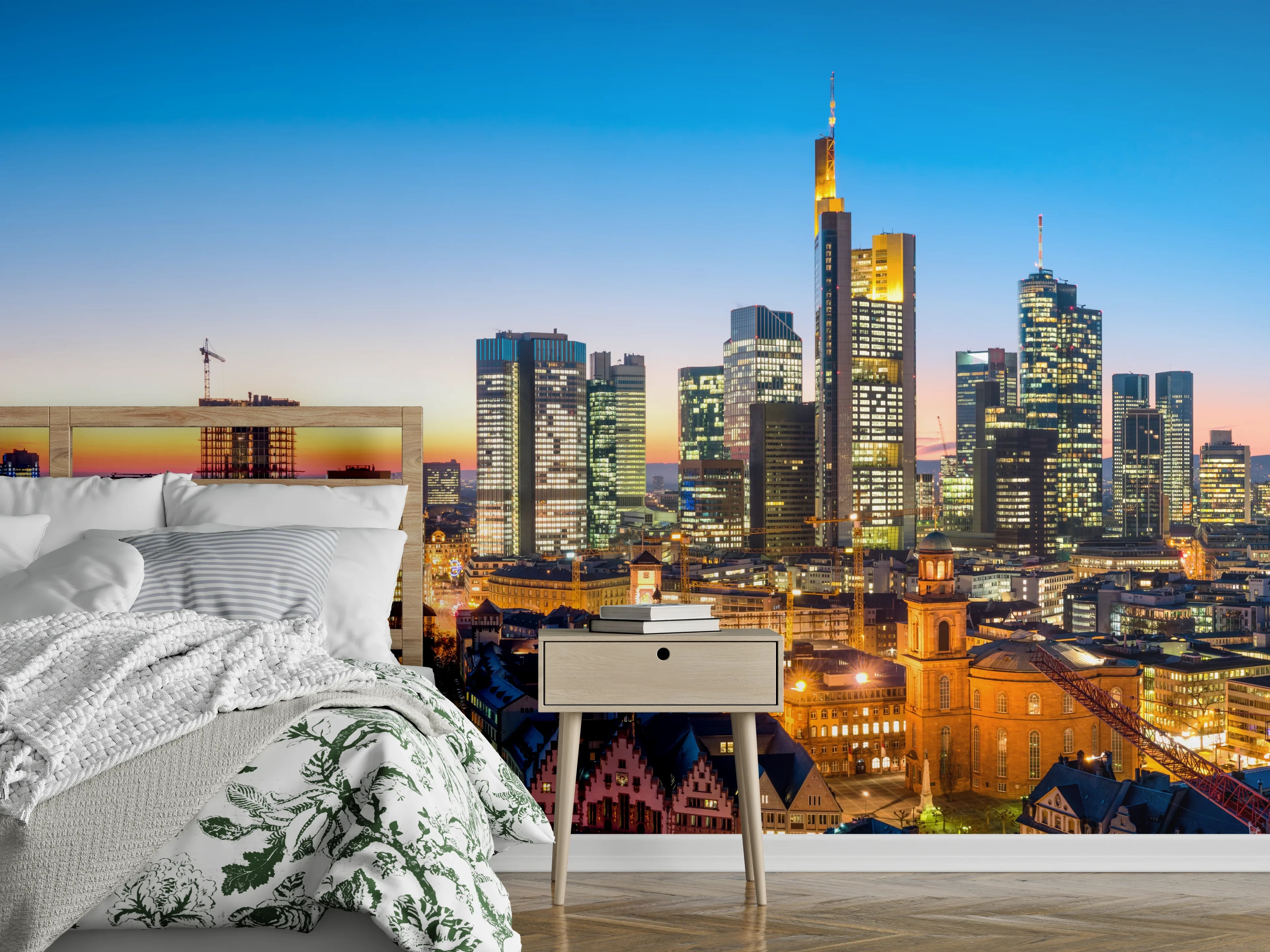 Wandverkleidung Schlafzimmer - Frankfurt Skyline Dämmerung
