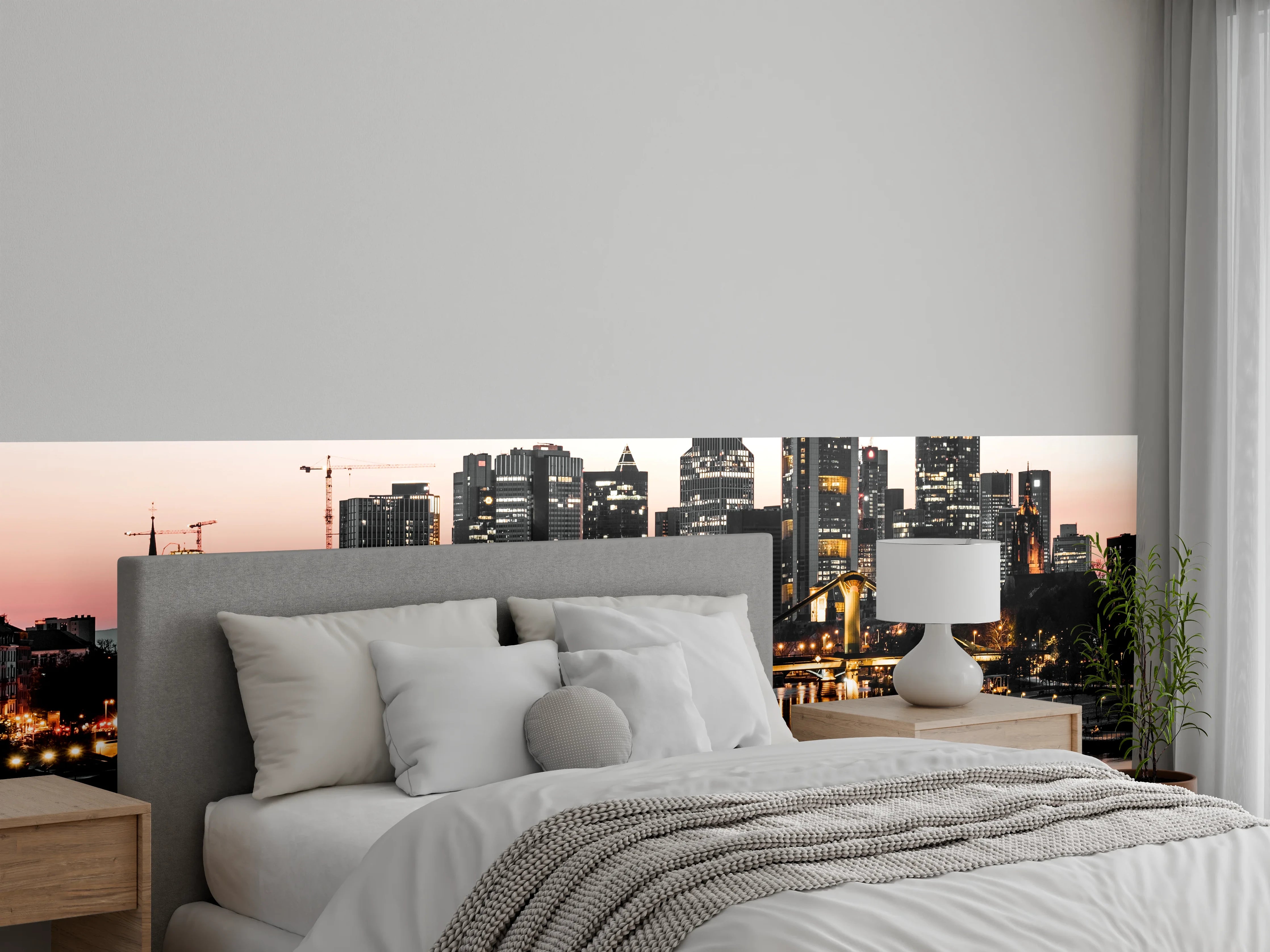 Wandverkleidung Schlafzimmer - Frankfurt Skyline Spiegelung Abend