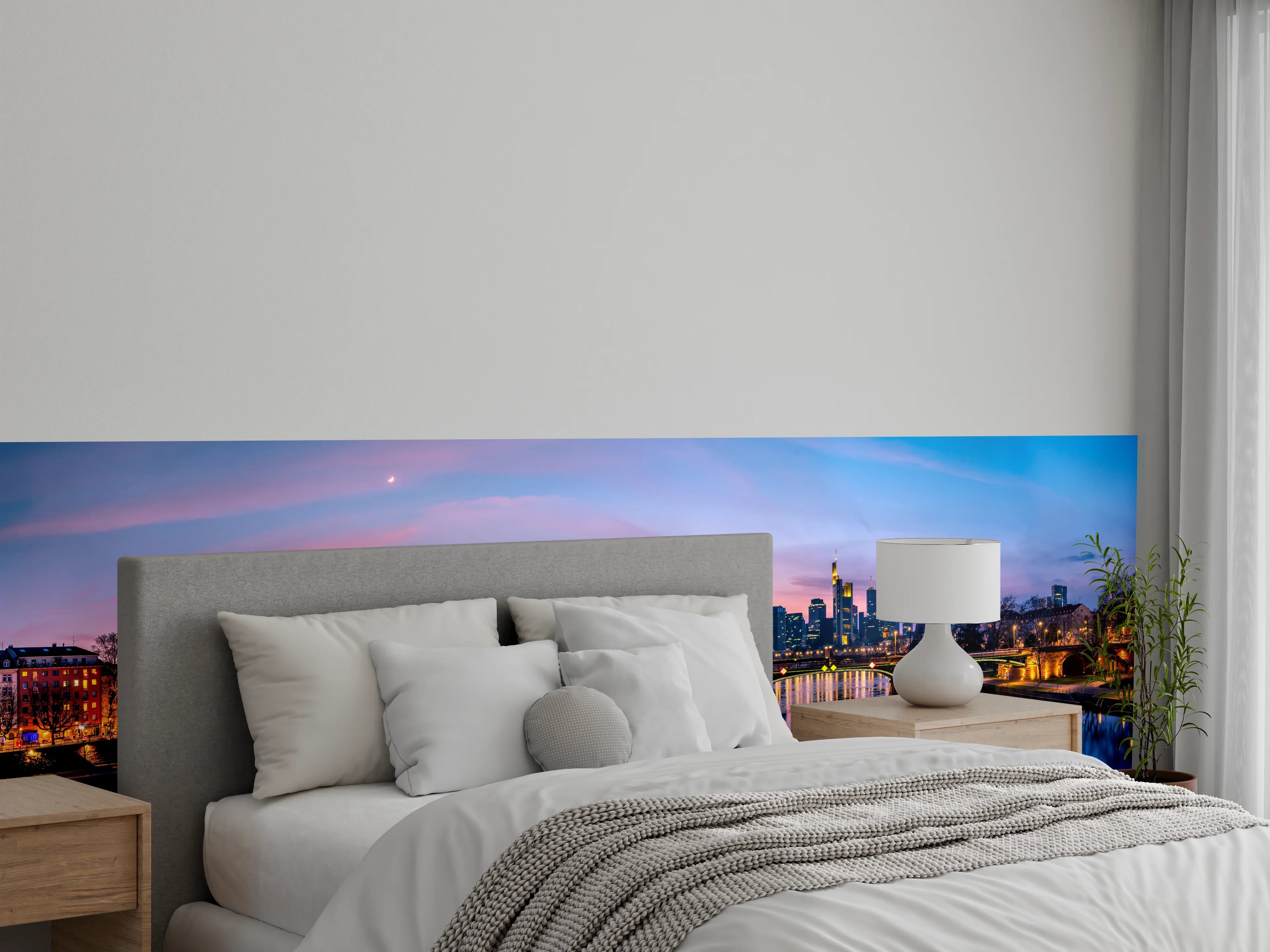 Wandverkleidung Schlafzimmer - Frankfurt Skyline Wasserspiegelung