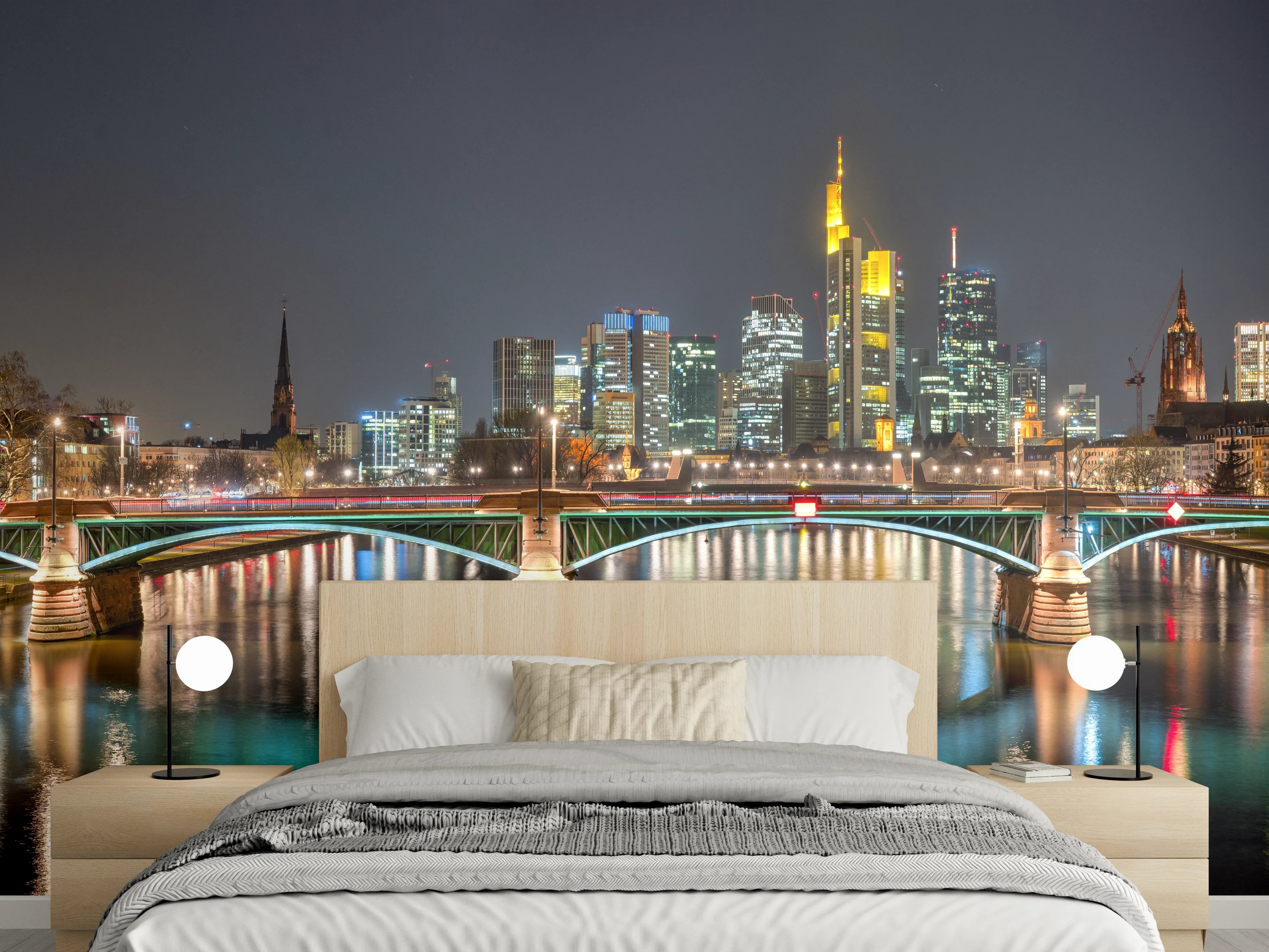 Wandverkleidung Schlafzimmer - Frankfurt Skyline bei Nacht