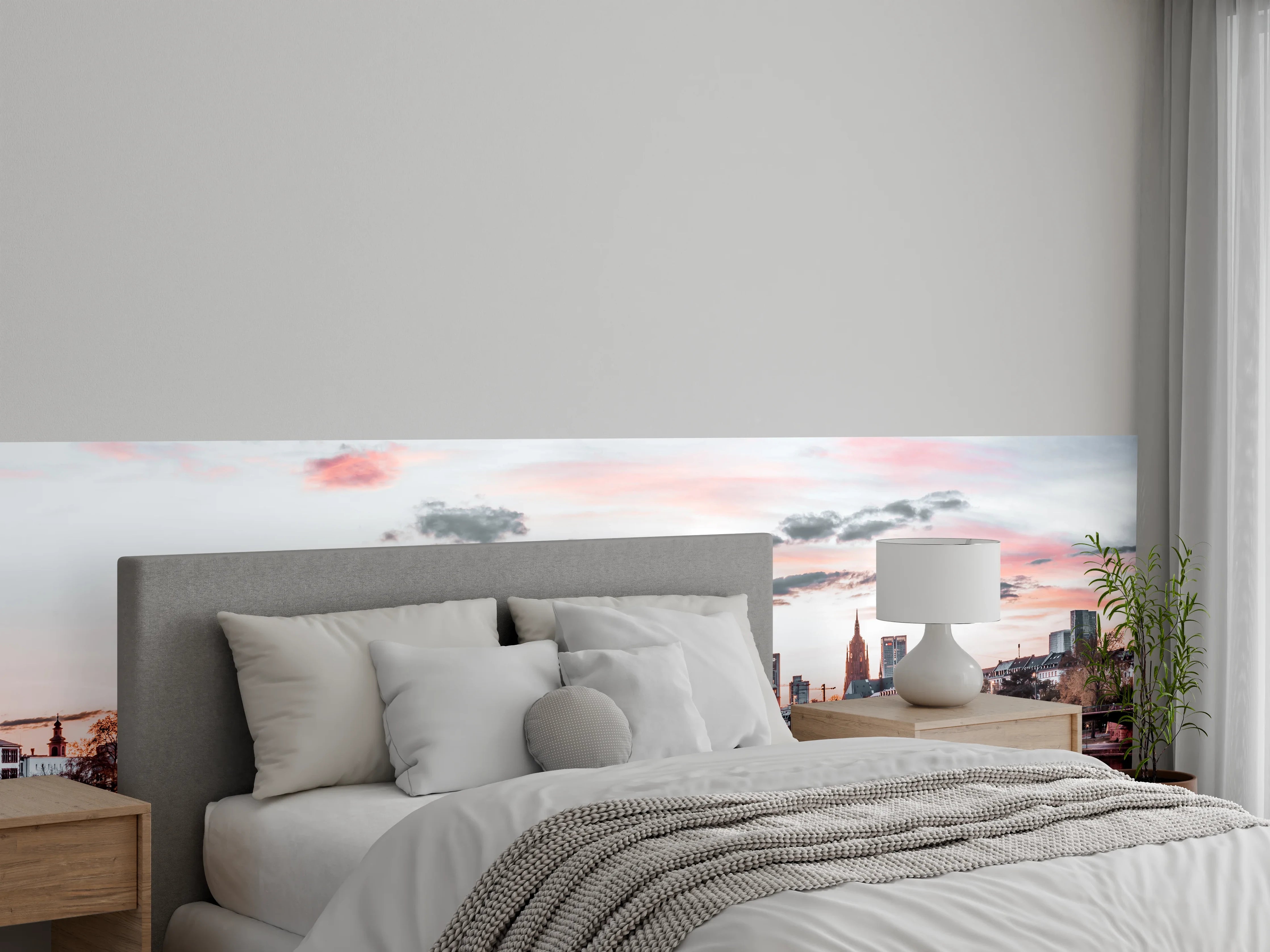 Wandverkleidung Schlafzimmer - Frankfurt Skyline bei Sonnenuntergang Panorama
