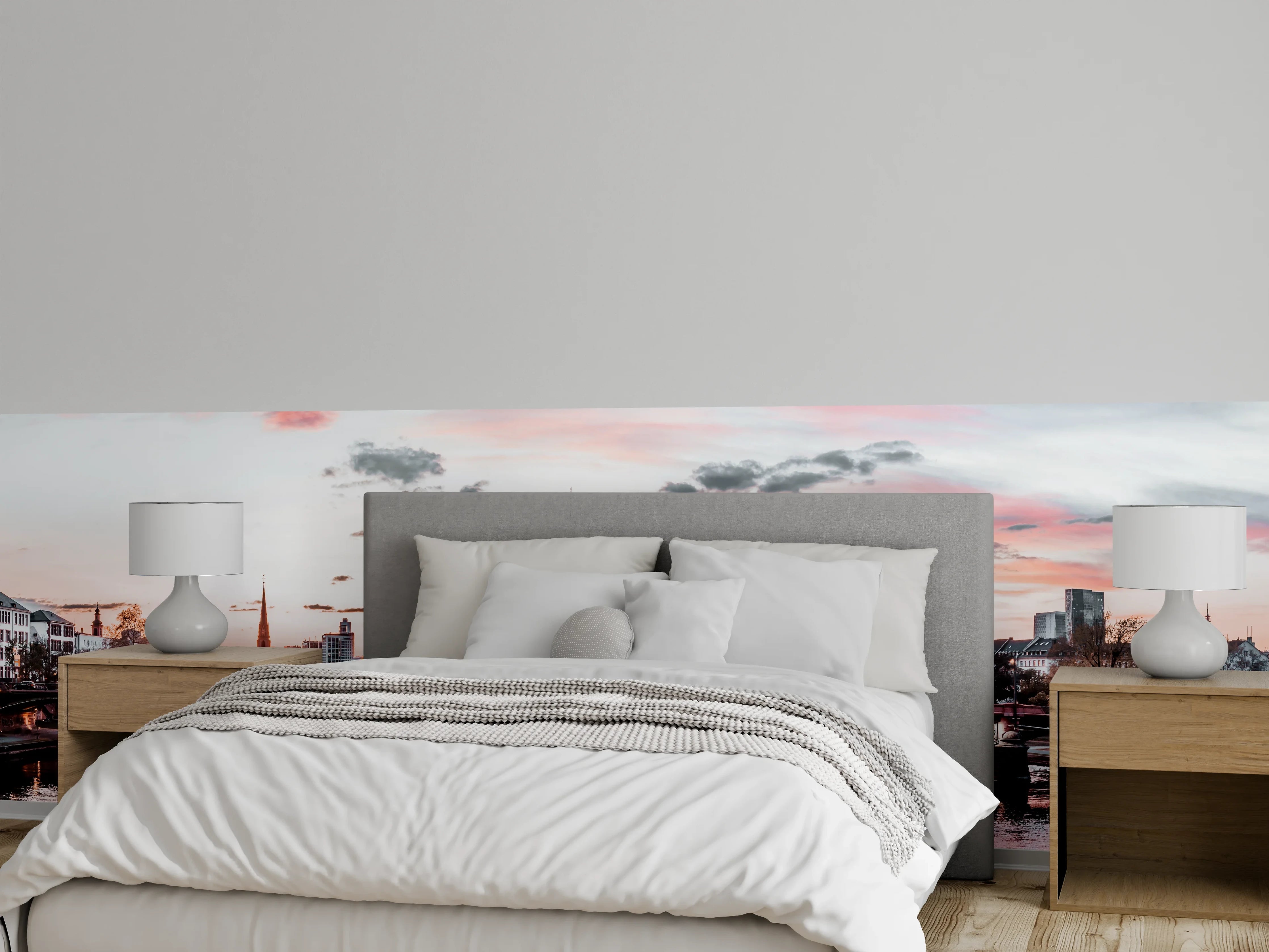 Wandverkleidung Schlafzimmer - Frankfurt Skyline bei Sonnenuntergang Panorama