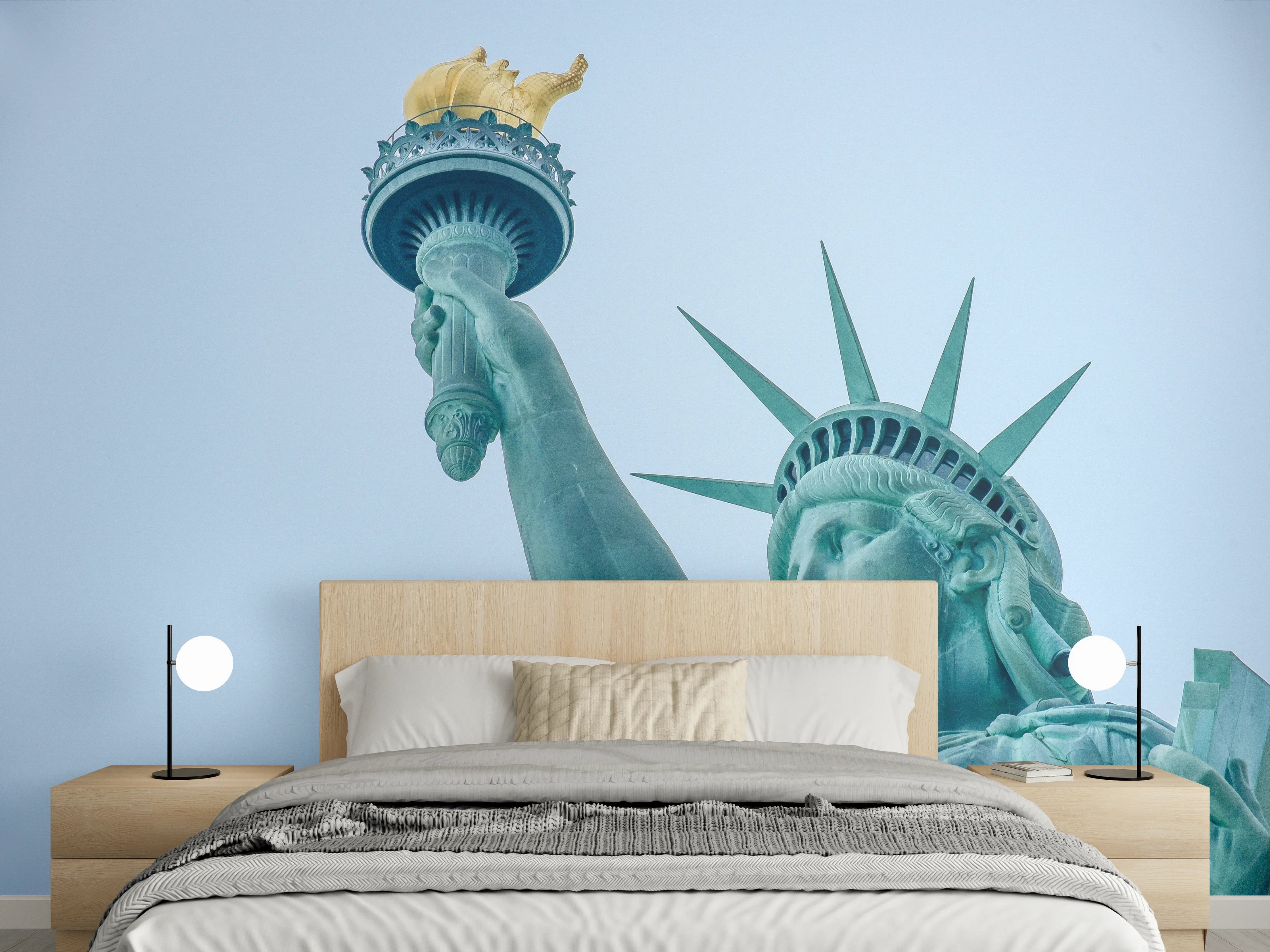 Wandverkleidung Schlafzimmer - Freiheitsstatue New York Details Blau