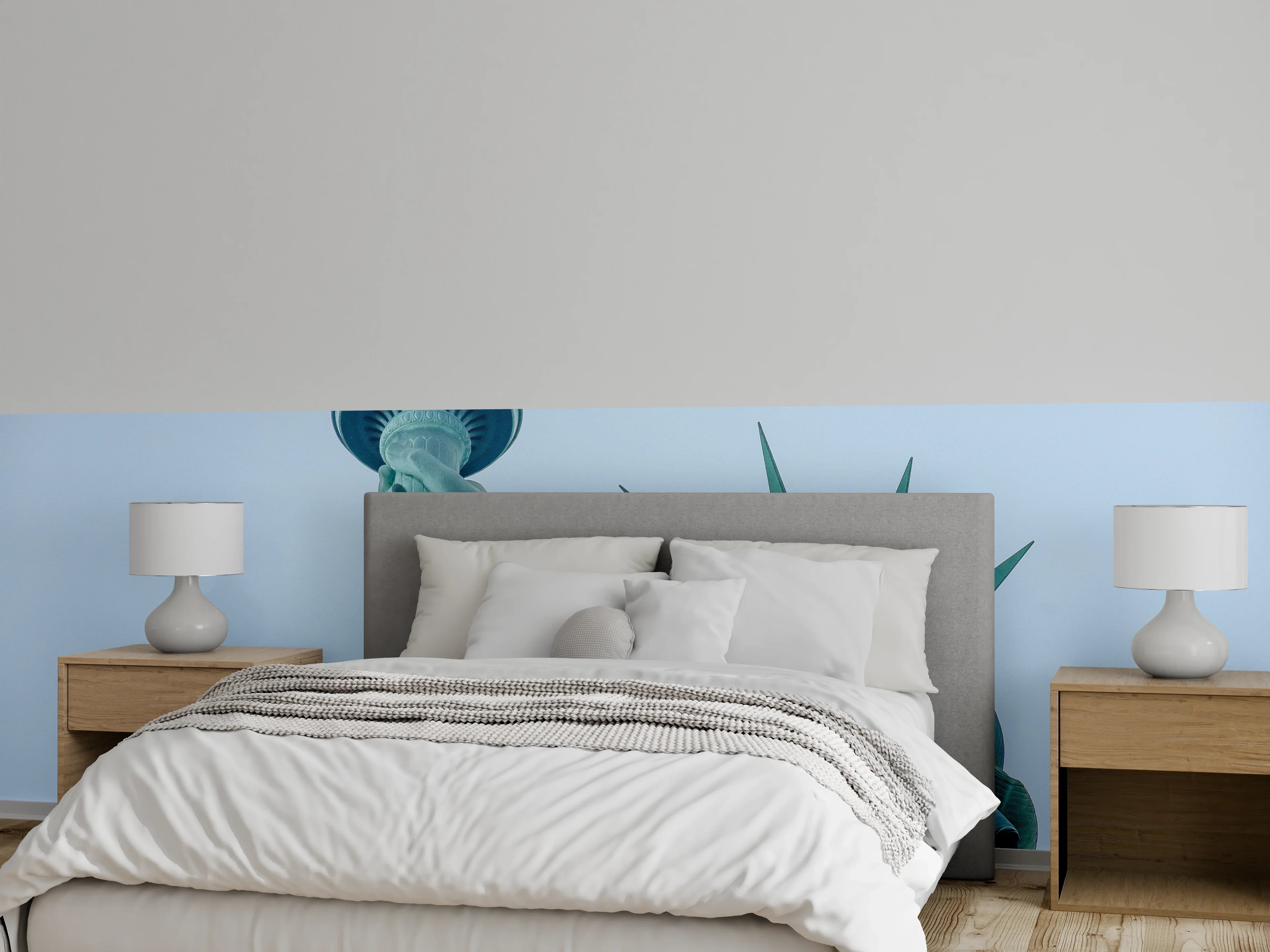 Wandverkleidung Schlafzimmer - Freiheitsstatue New York Details Blau