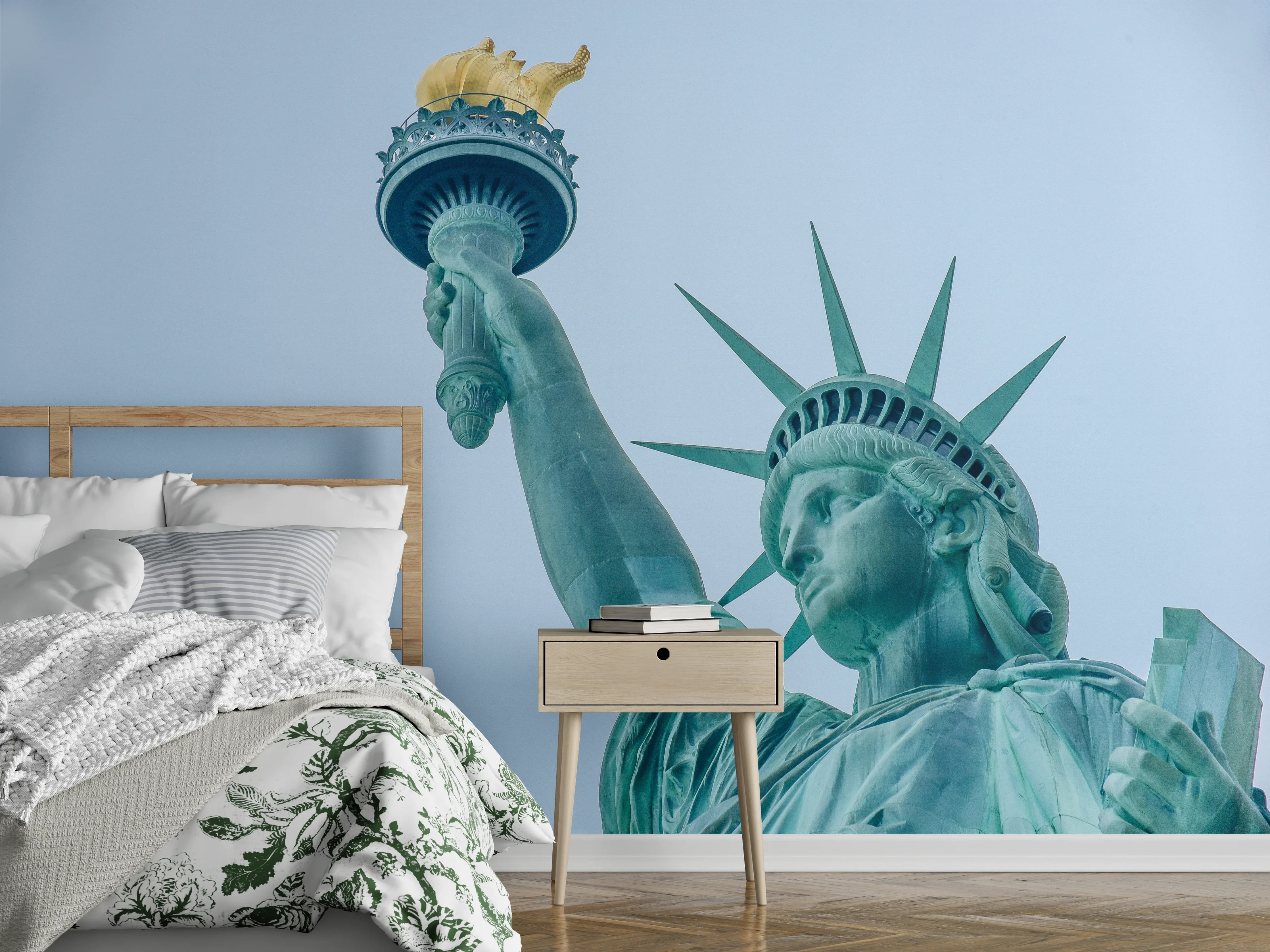 Wandverkleidung Schlafzimmer - Freiheitsstatue New York Details Blau