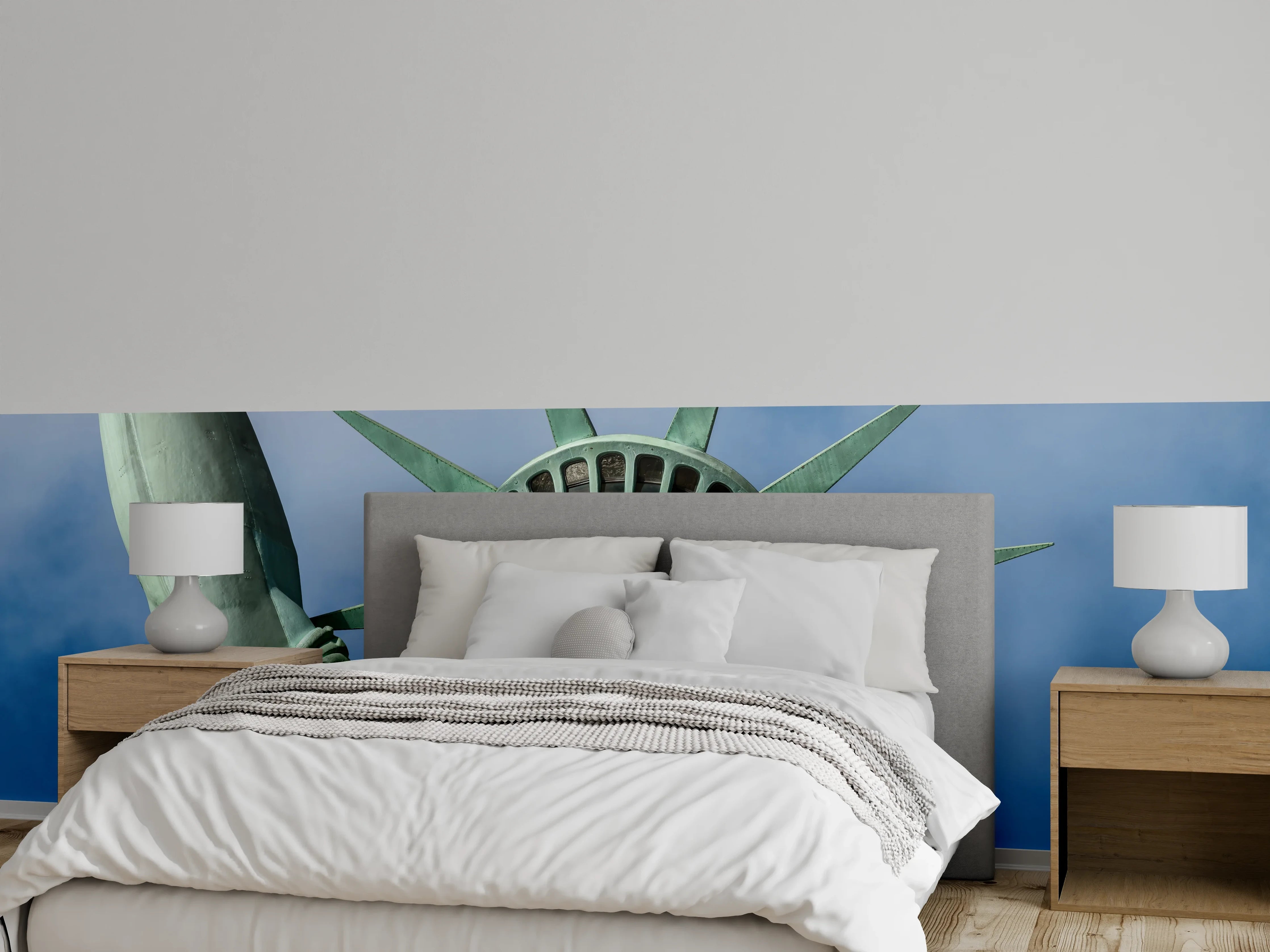 Wandverkleidung Schlafzimmer - Freiheitsstatue Wandbild, New York Skyline