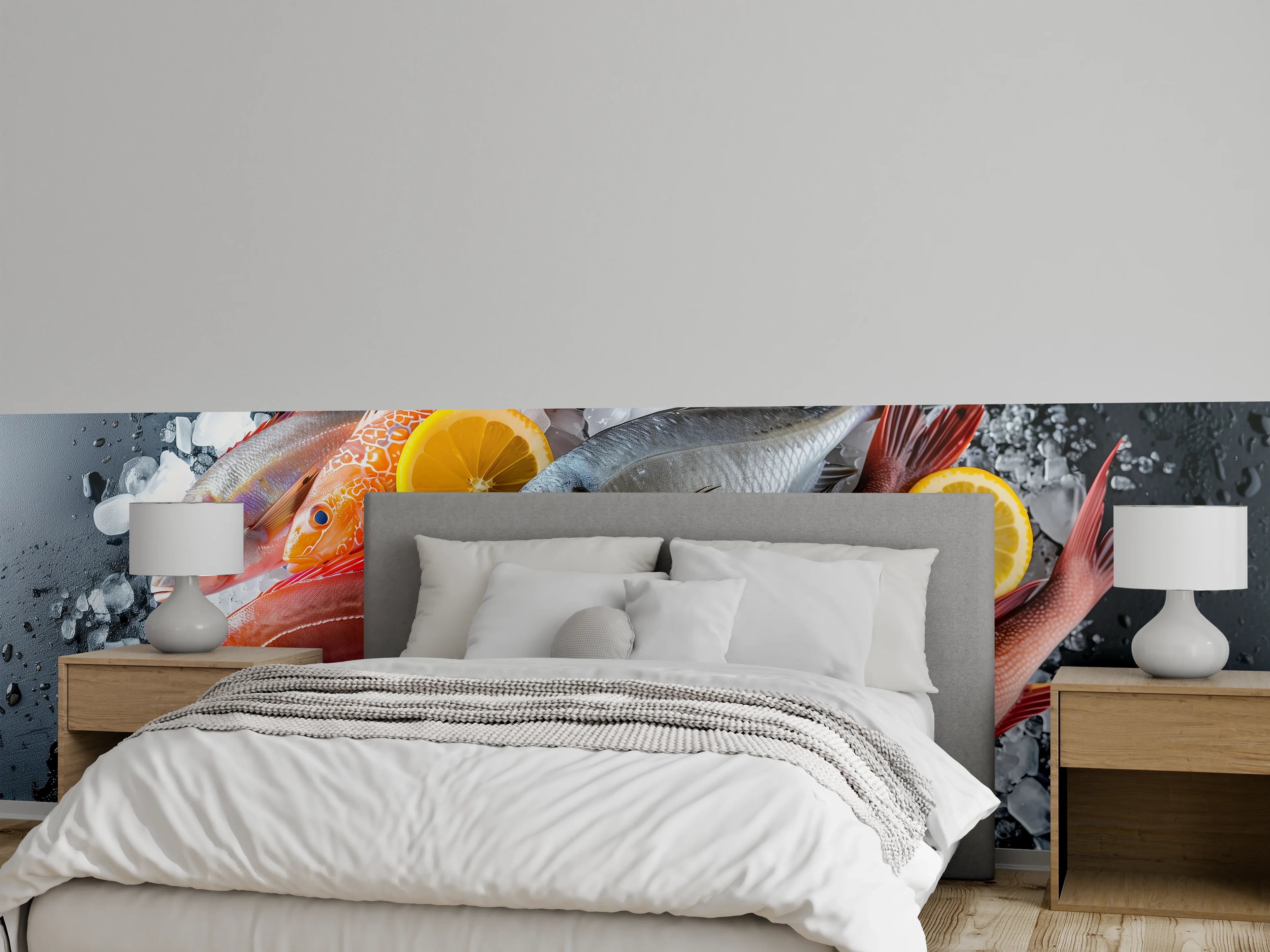 Wandverkleidung Schlafzimmer - Frische Meeresfische auf Eis