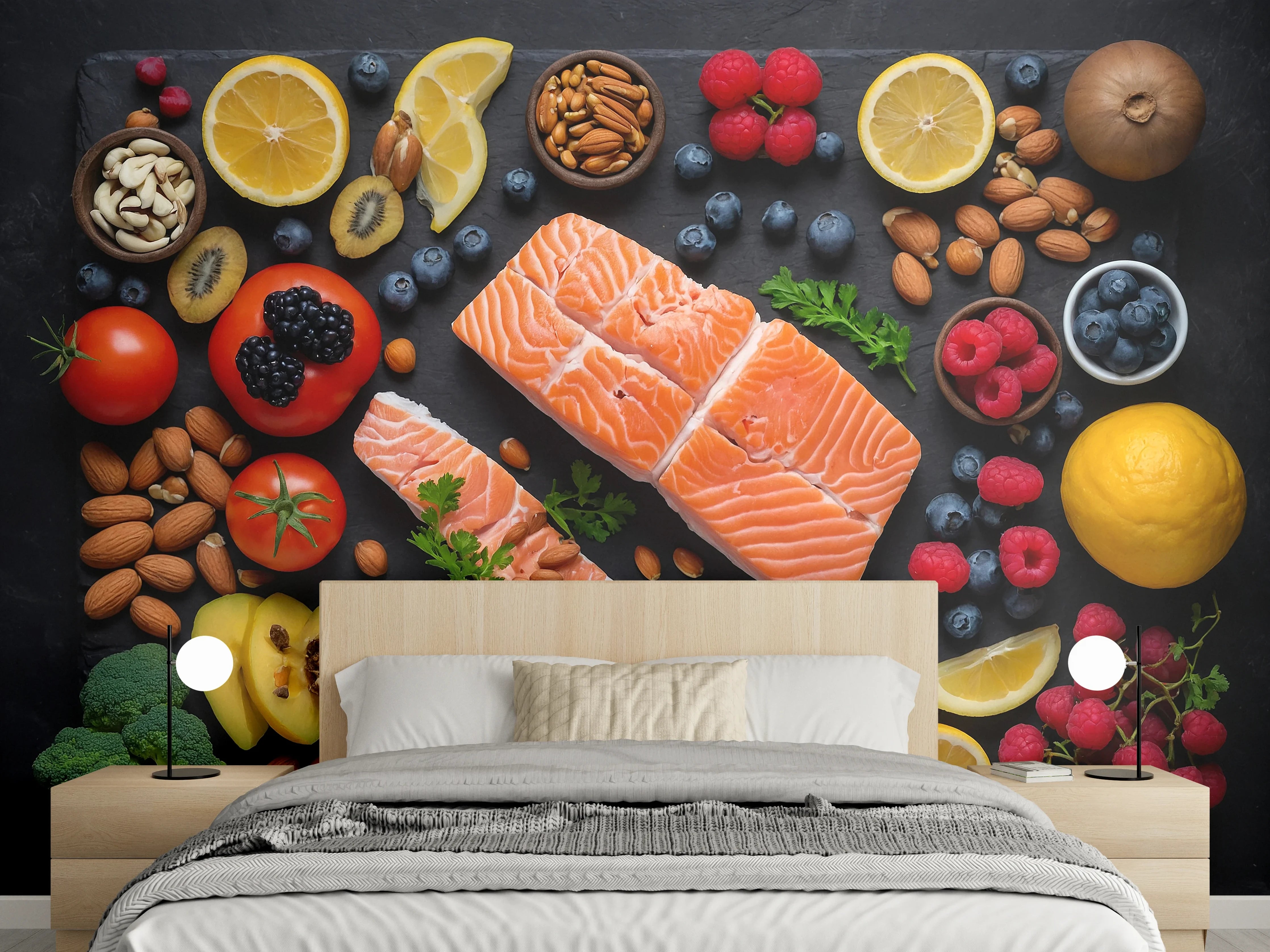 Wandverkleidung Schlafzimmer - Frischer Lachs mit Beeren