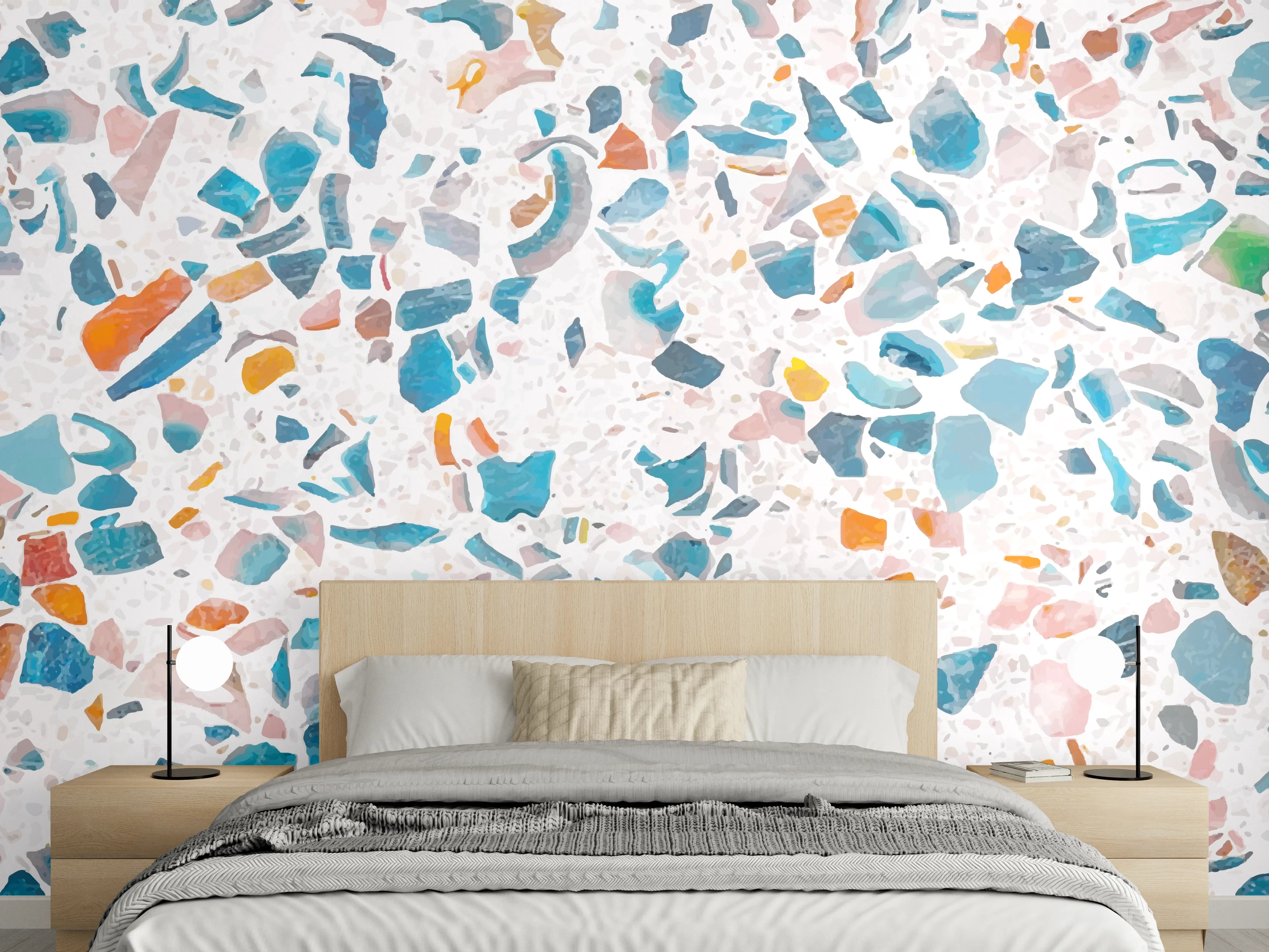 Wandverkleidung Schlafzimmer - Frisches Terrazzo-Design Bunt