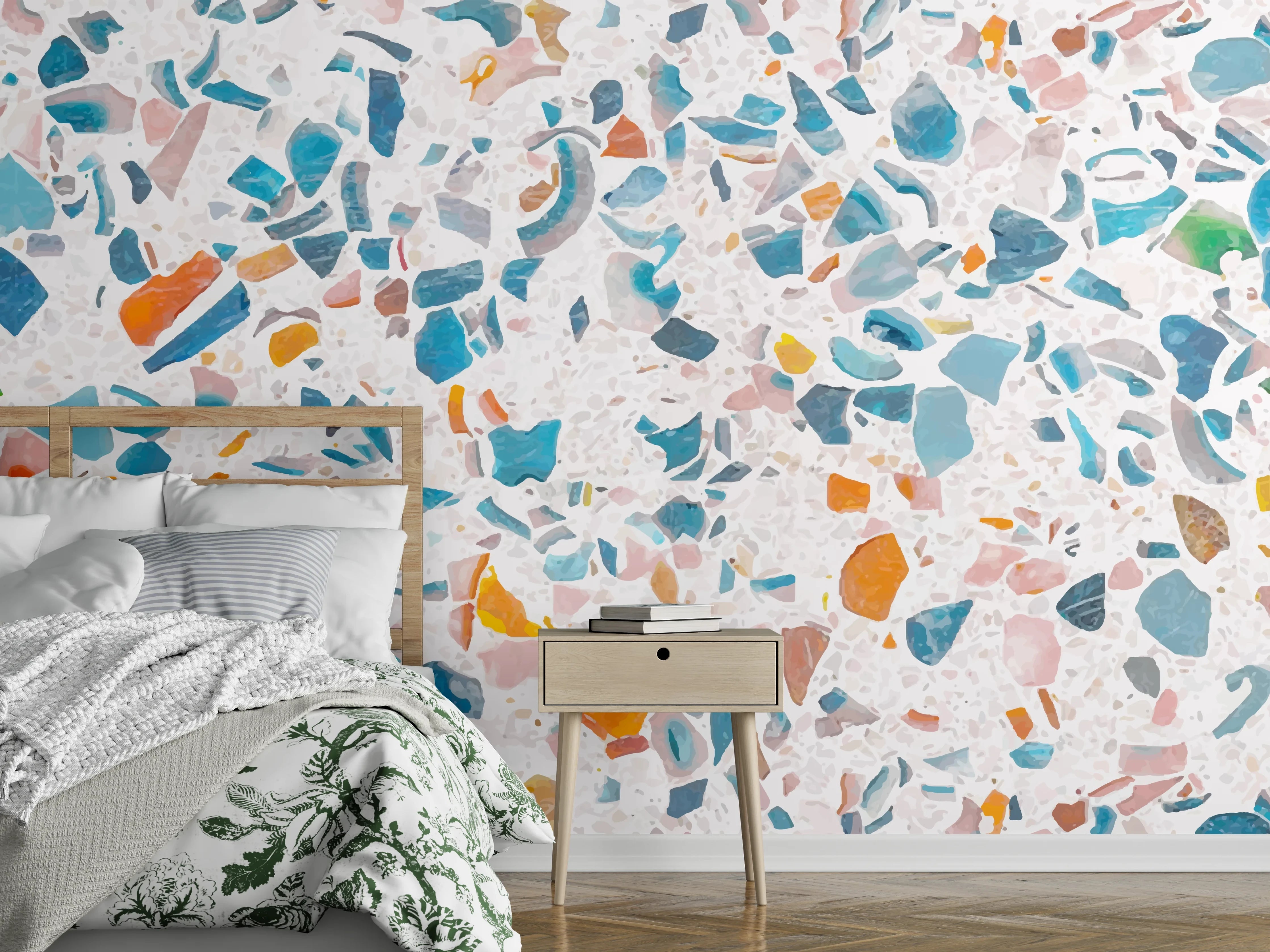 Wandverkleidung Schlafzimmer - Frisches Terrazzo-Design Bunt
