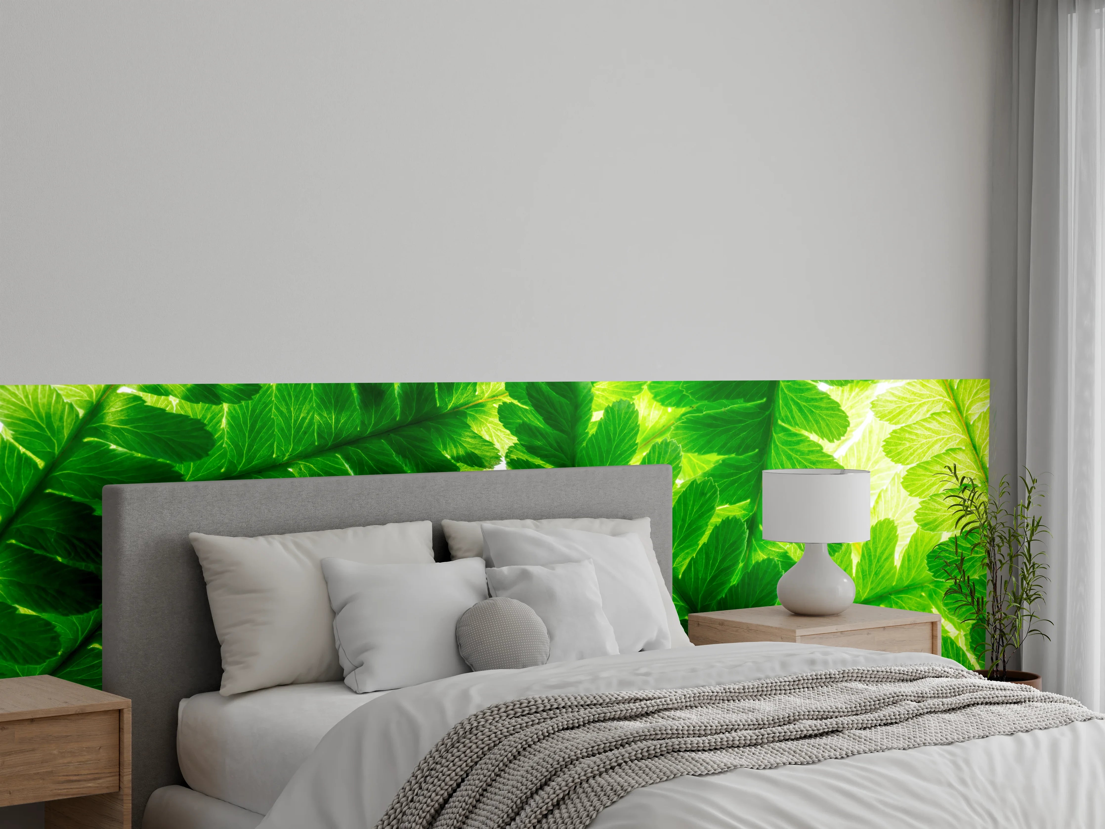 Wandverkleidung Schlafzimmer - Frisches grünes Blattmotiv Naturdekor