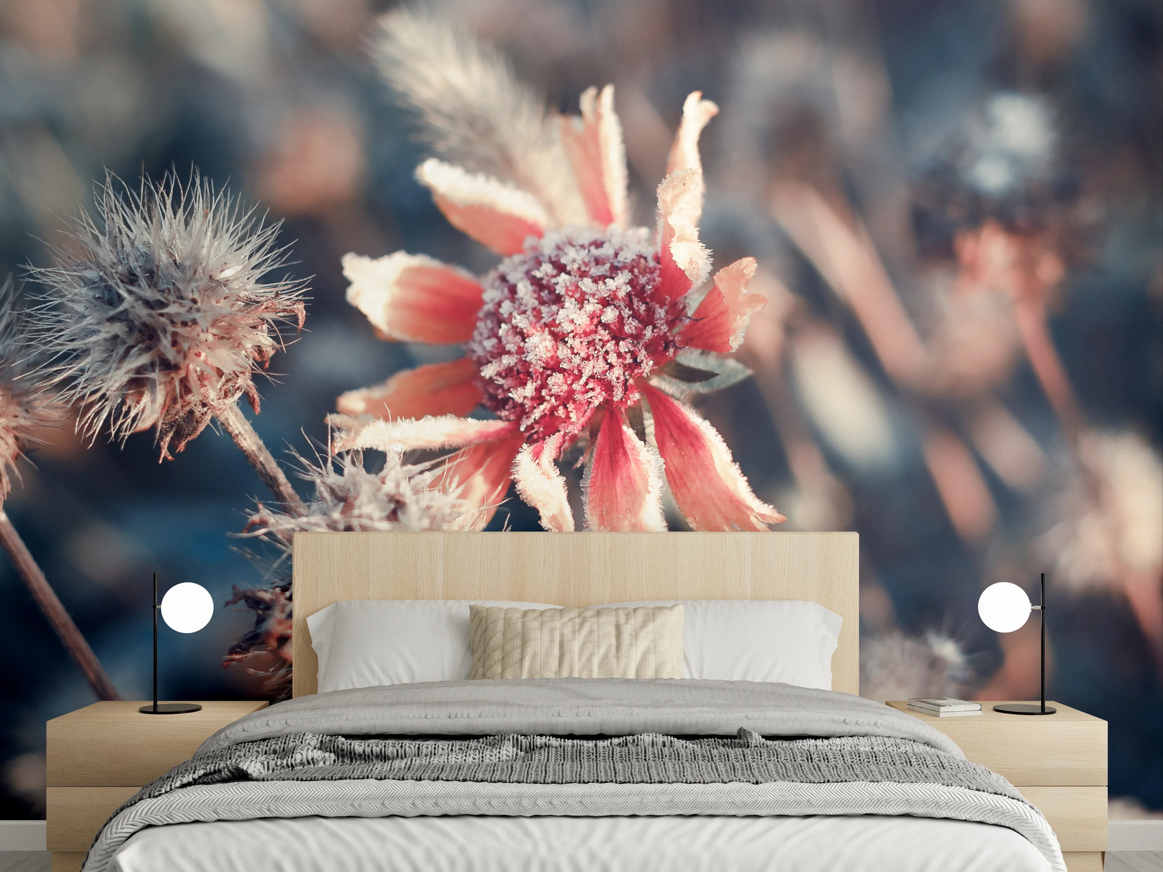 Wandverkleidung Schlafzimmer - Frostige Blüte Makro Naturfoto