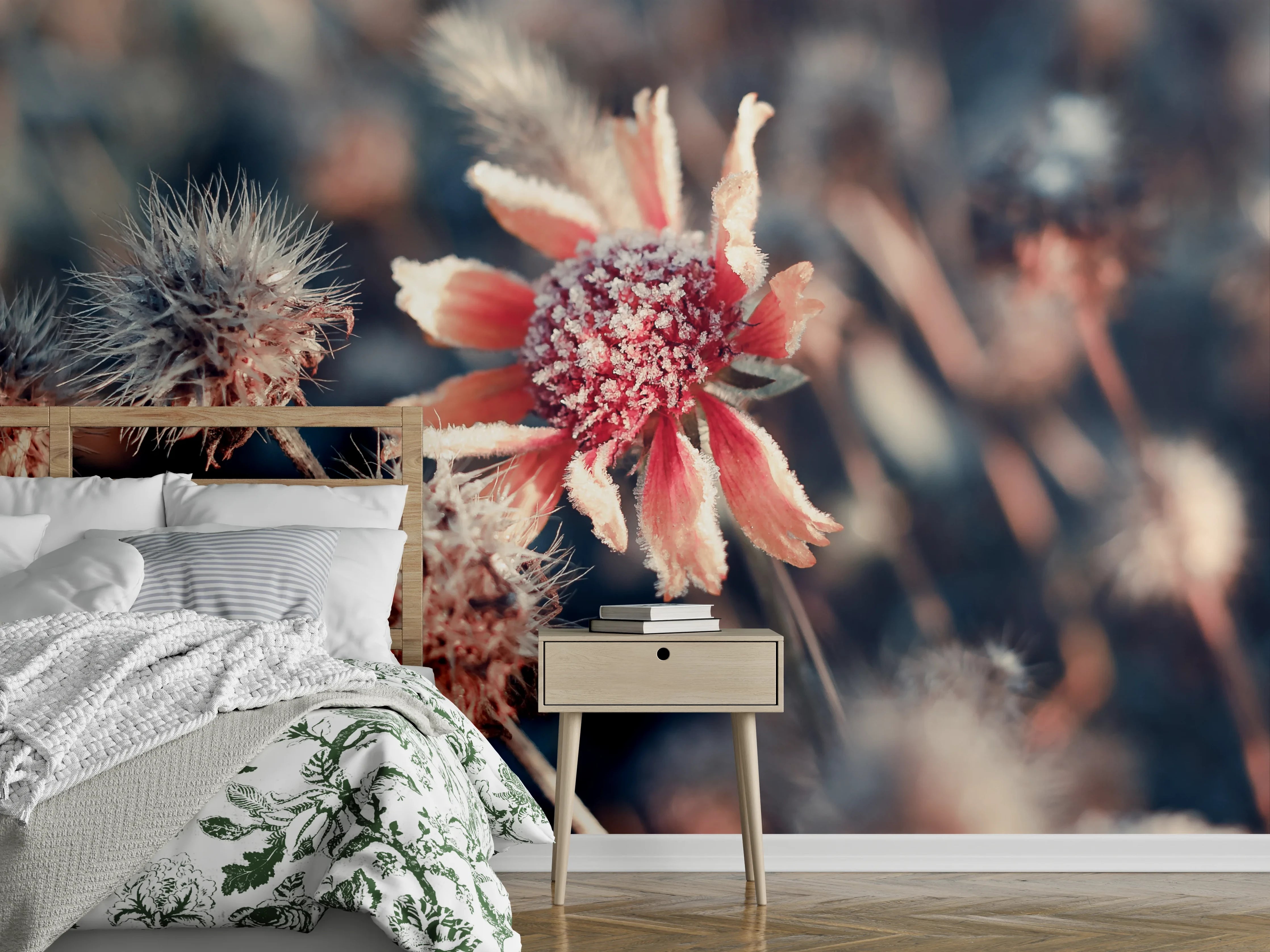 Wandverkleidung Schlafzimmer - Frostige Blüte Makro Naturfoto