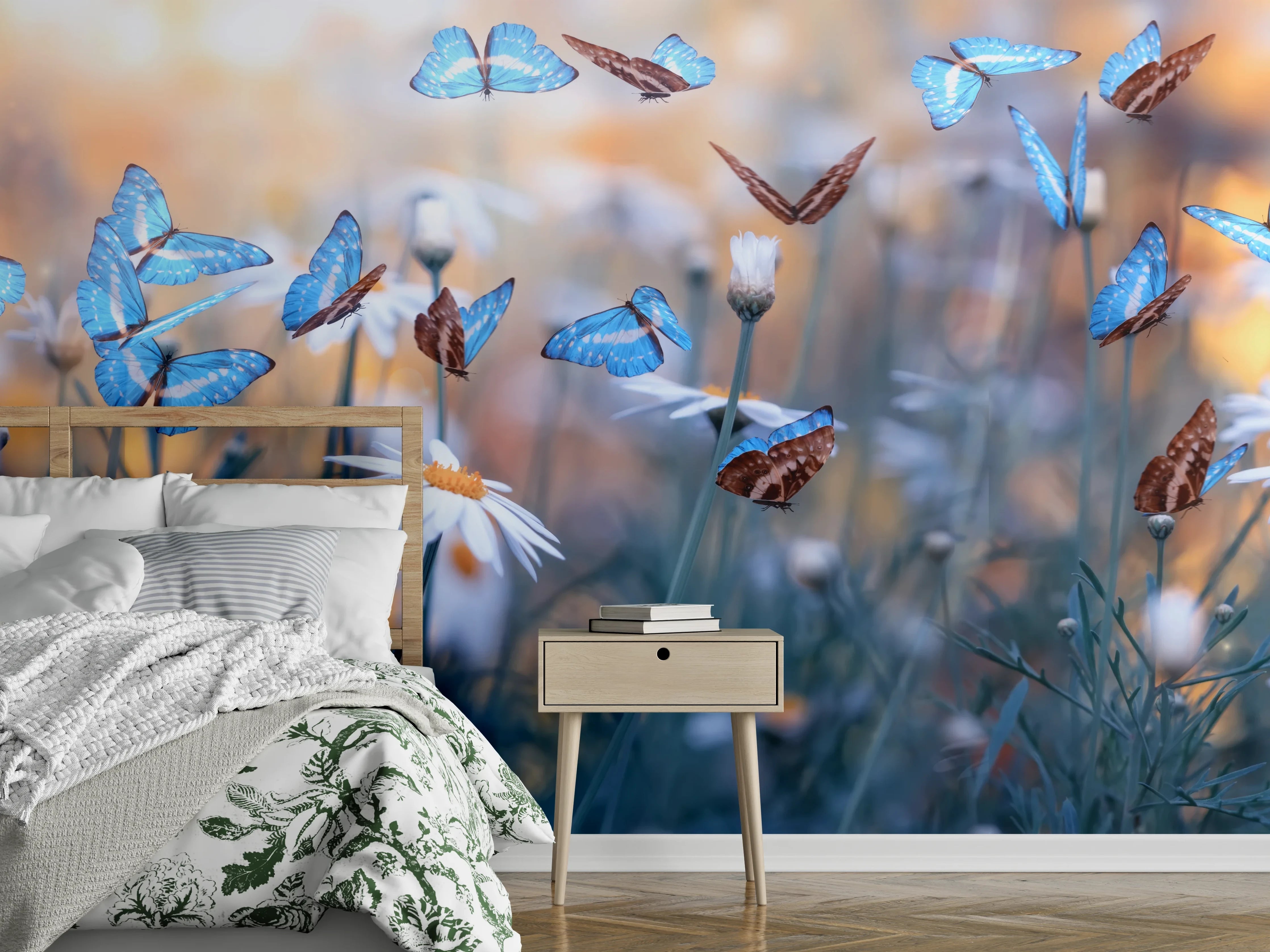 Wandverkleidung Schlafzimmer - Frühling Naturlandschaft mit wilden Blumen