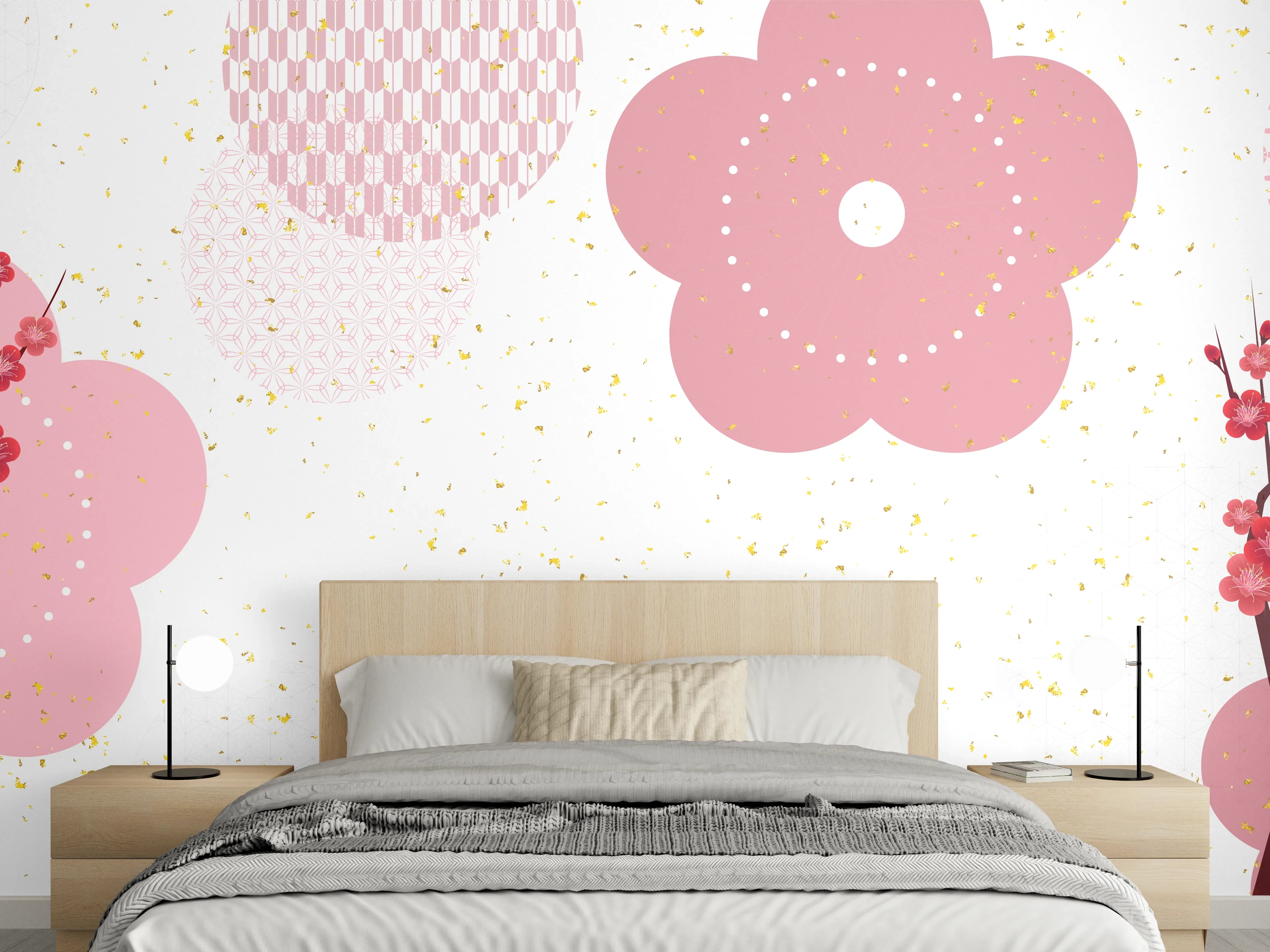 Wandverkleidung Schlafzimmer - Frühlingshaftes Kirschblüten-Design