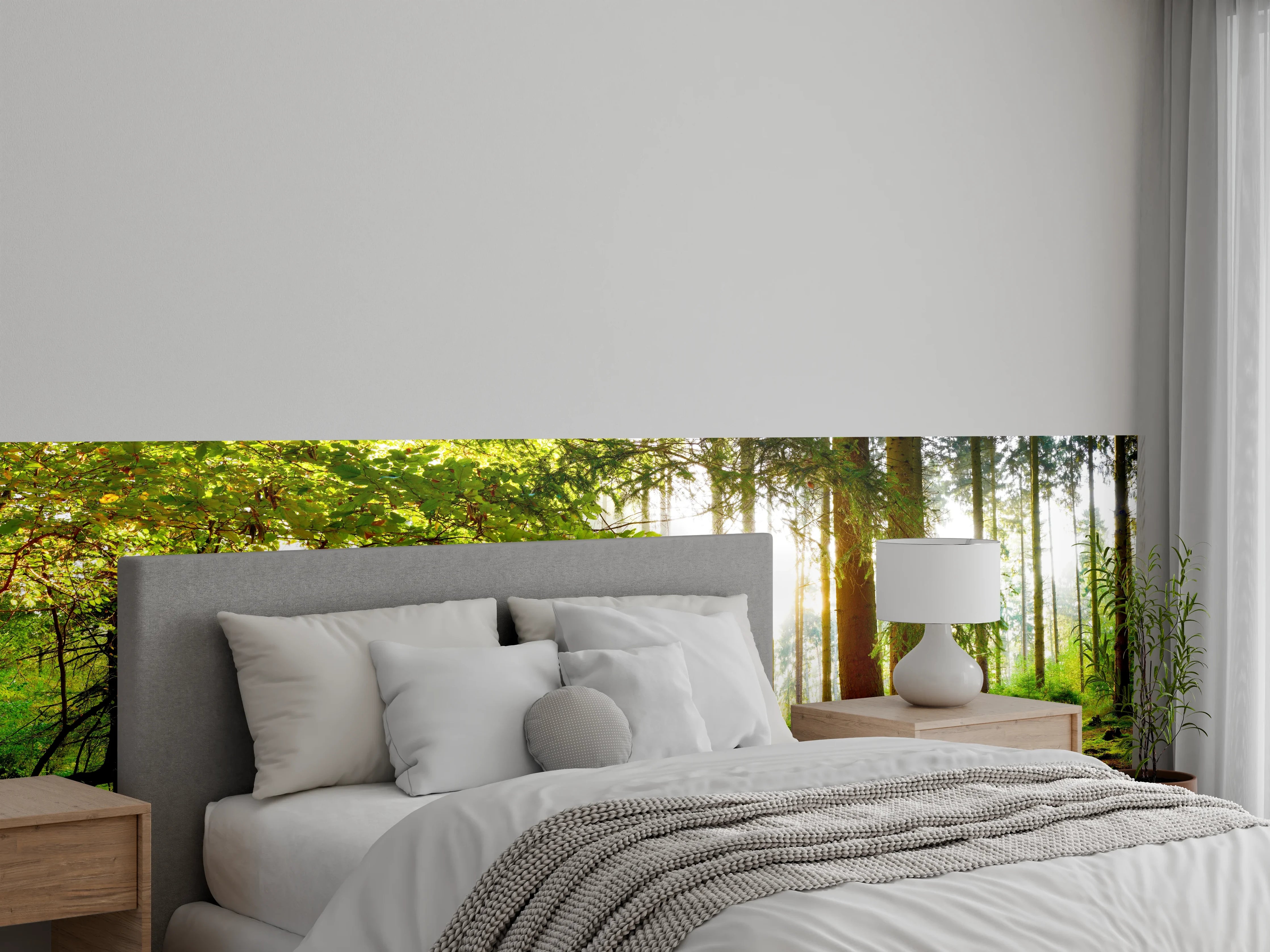 Wandverkleidung Schlafzimmer - Frühlingswald mit Sonnenschein