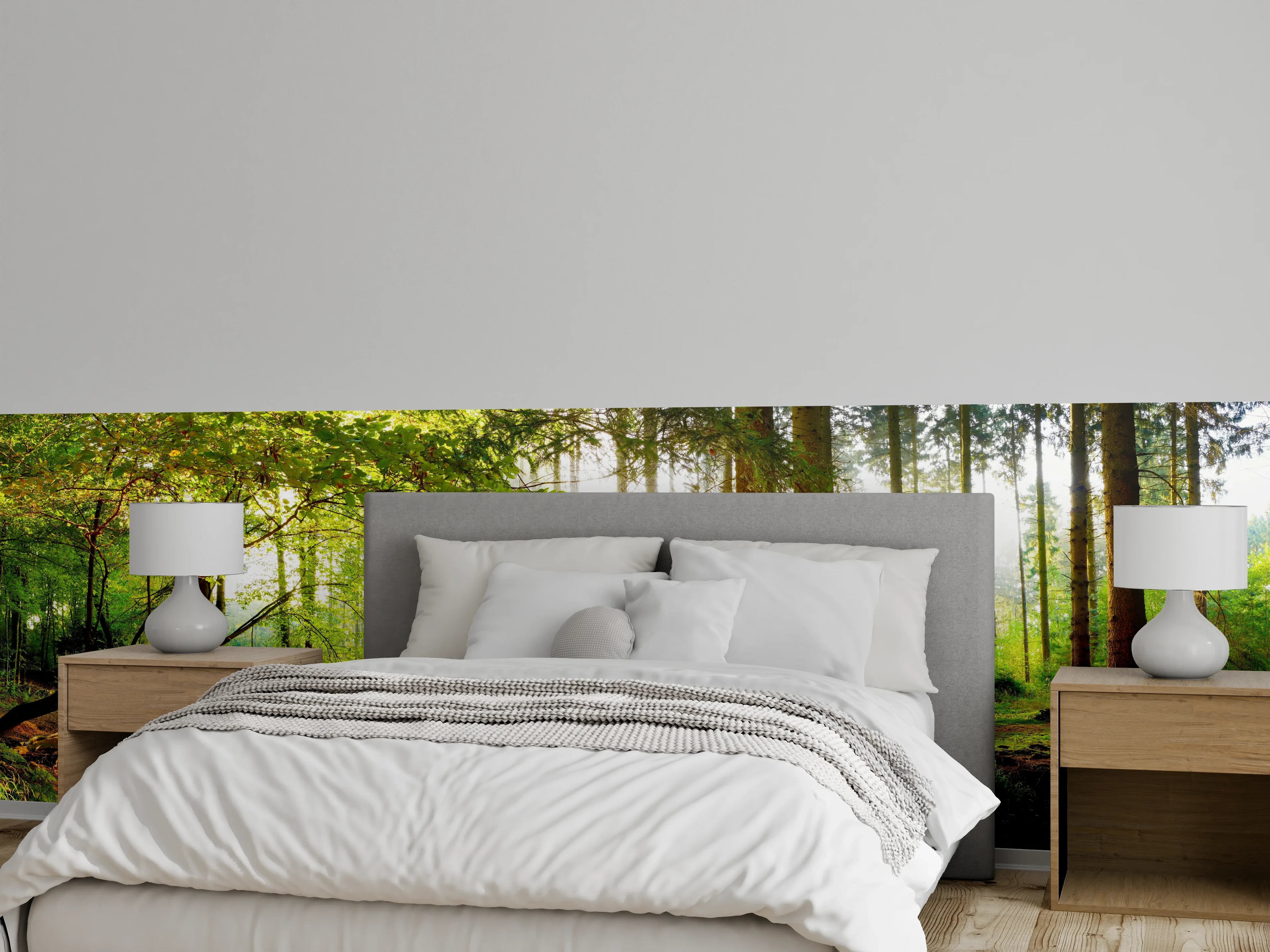 Wandverkleidung Schlafzimmer - Frühlingswald mit Sonnenschein