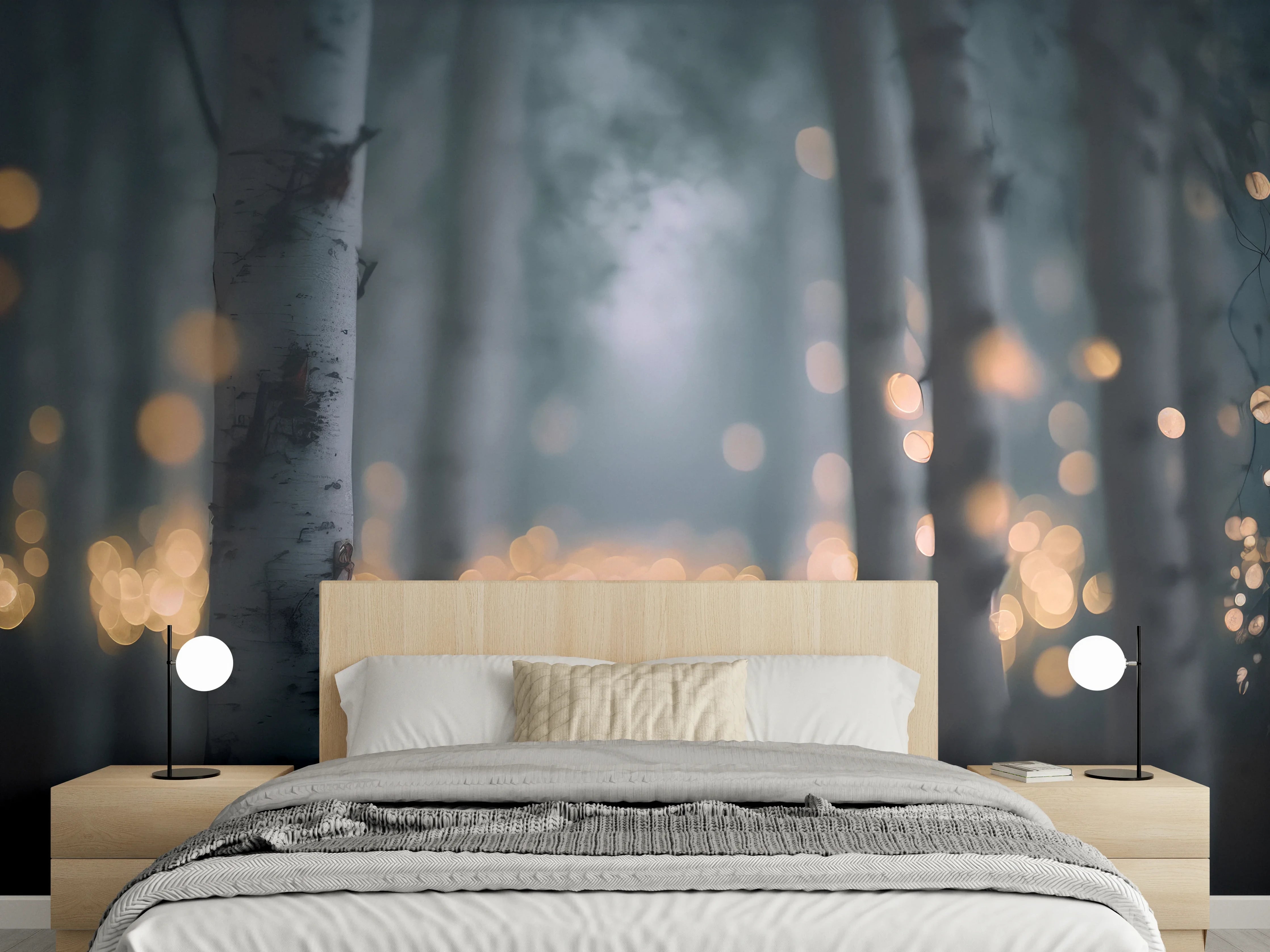 Wandverkleidung Schlafzimmer - Funkelnder Birkenwald 