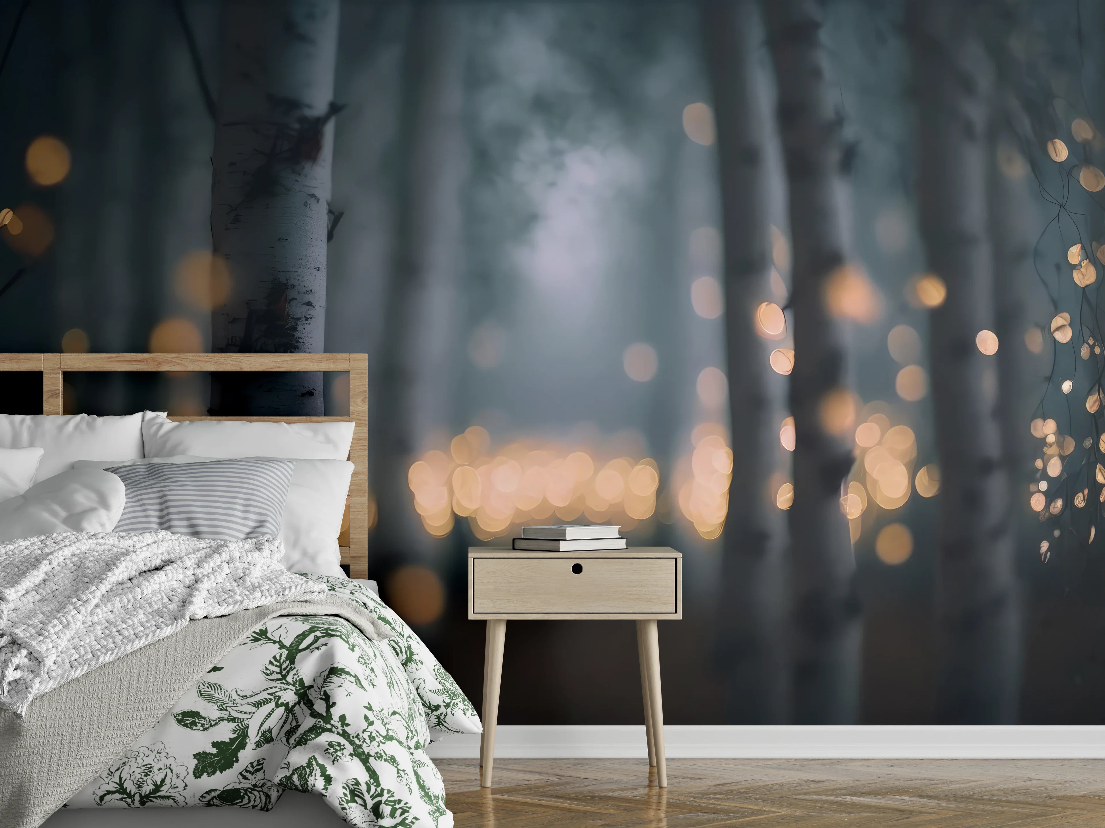 Wandverkleidung Schlafzimmer - Funkelnder Birkenwald 