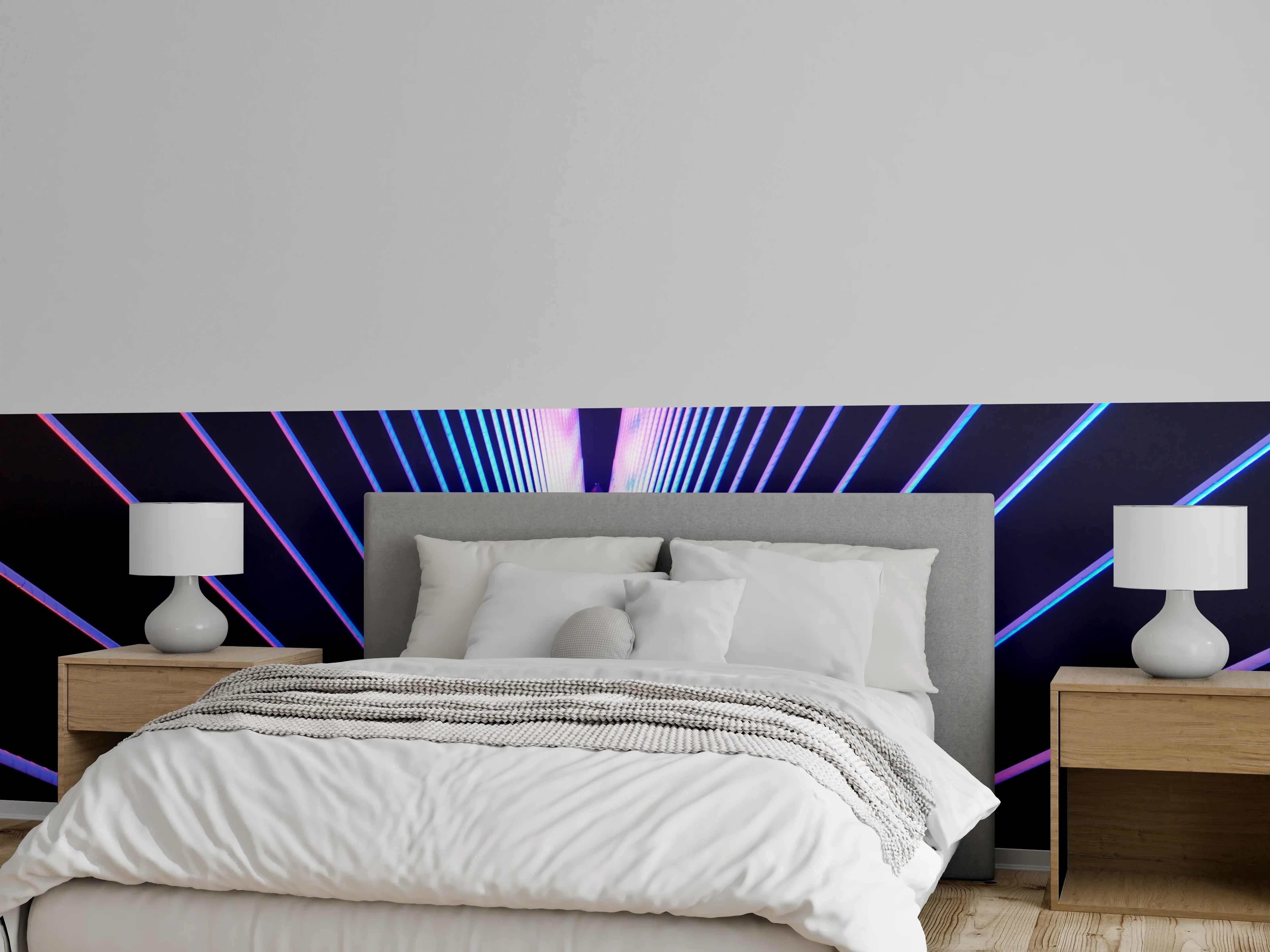 Wandverkleidung Schlafzimmer - Futuristische Brücke in Neonfarben