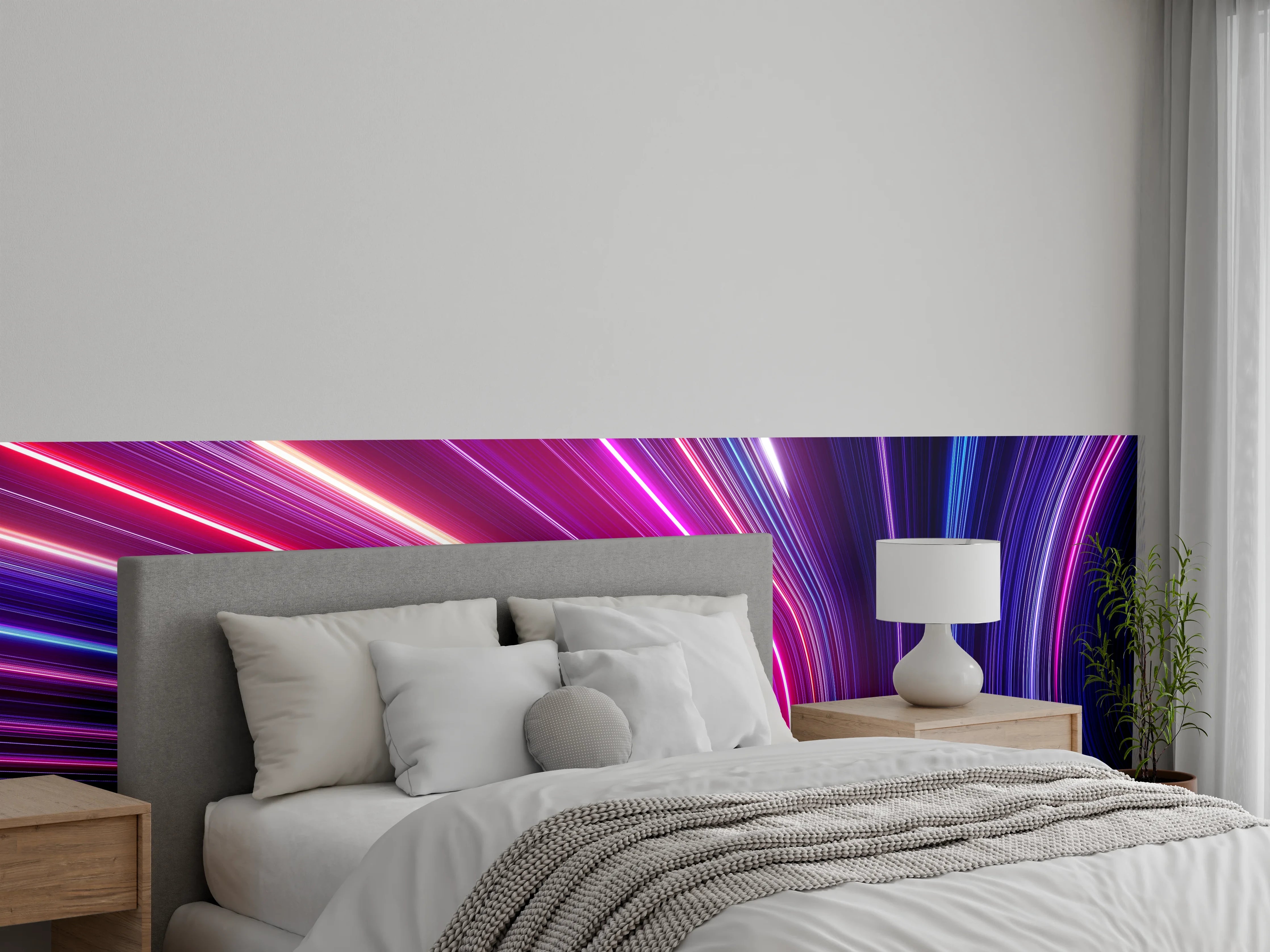Wandverkleidung Schlafzimmer - Futuristische Neon-Lichter, Abstrakte Linien