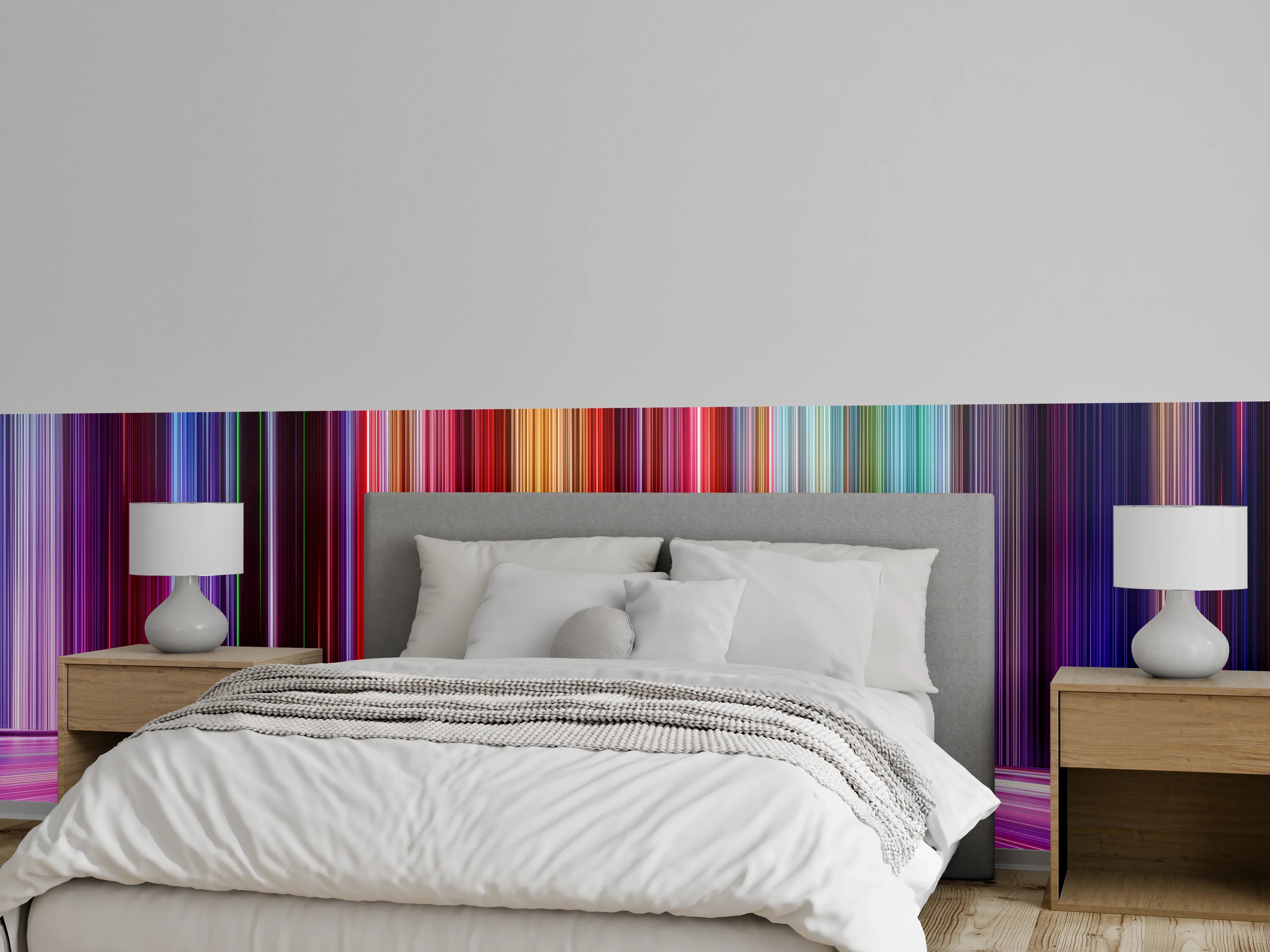 Wandverkleidung Schlafzimmer - Futuristische bunte Lichtstreifen Wandbild