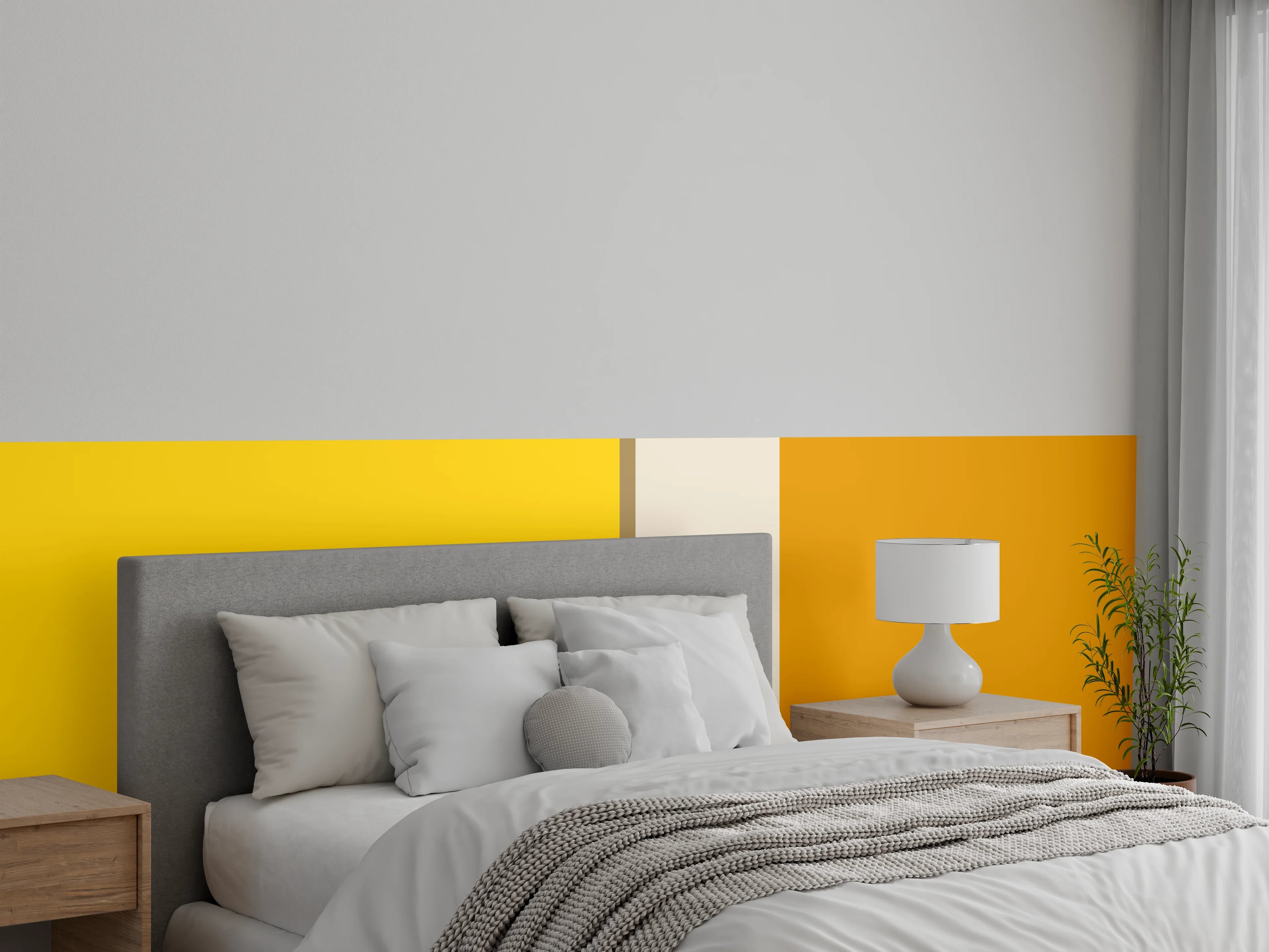 Wandverkleidung Schlafzimmer - Gelb-Orange Farbstreifen Modern