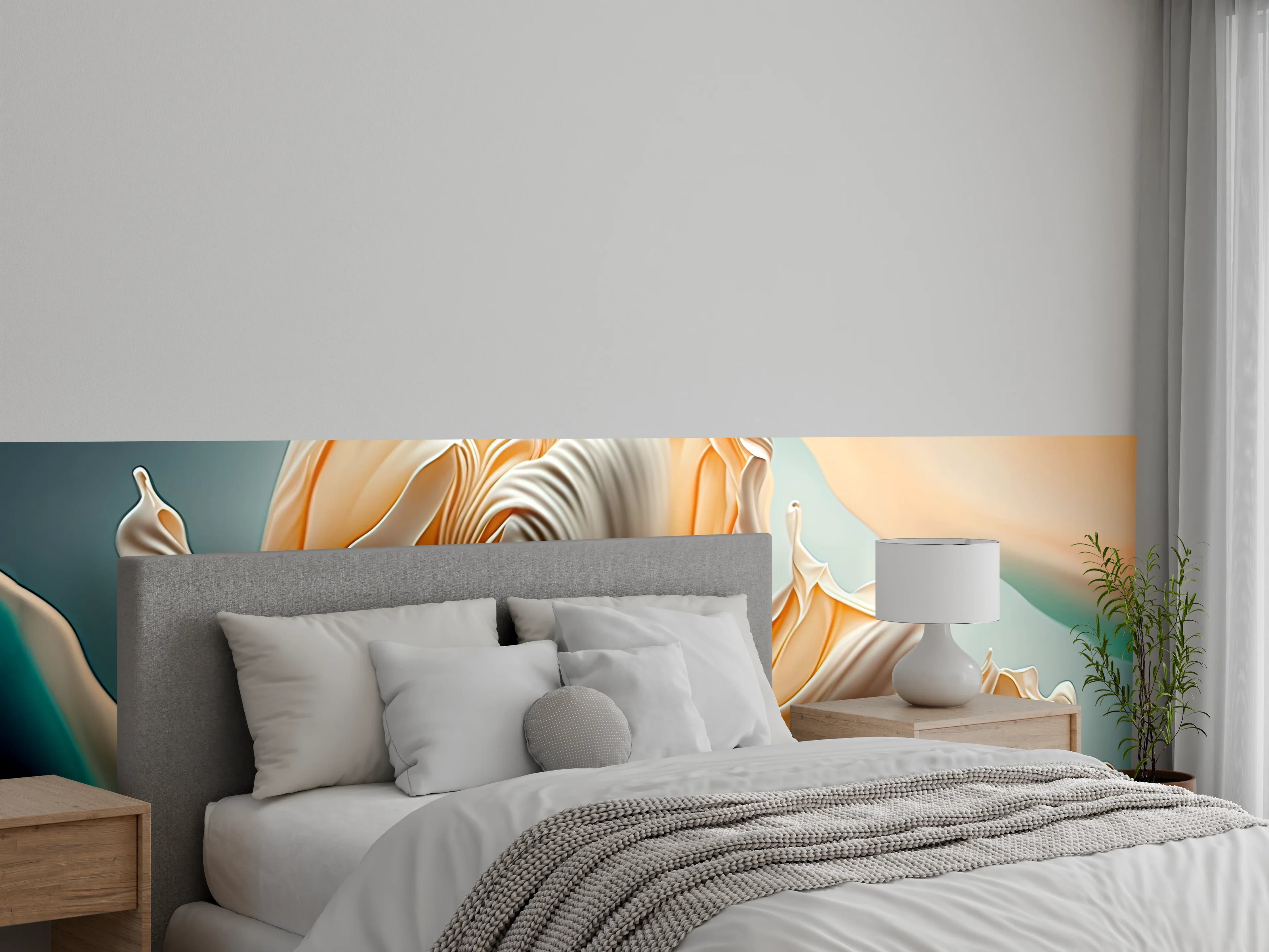 Wandverkleidung Schlafzimmer - Gelb-weiße Tulpenblüten in Nahaufnahme