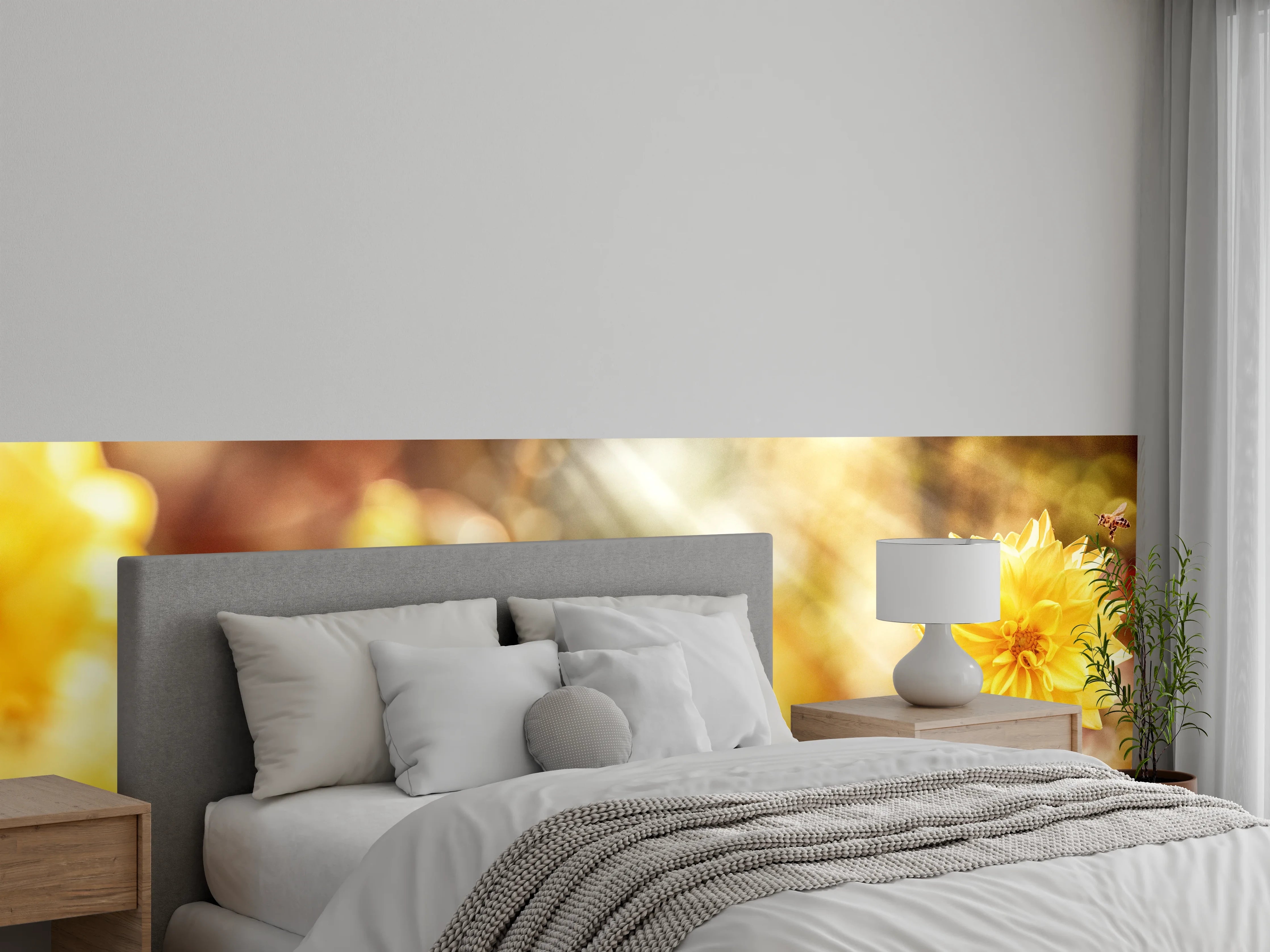 Wandverkleidung Schlafzimmer - Gelbe Dahlie