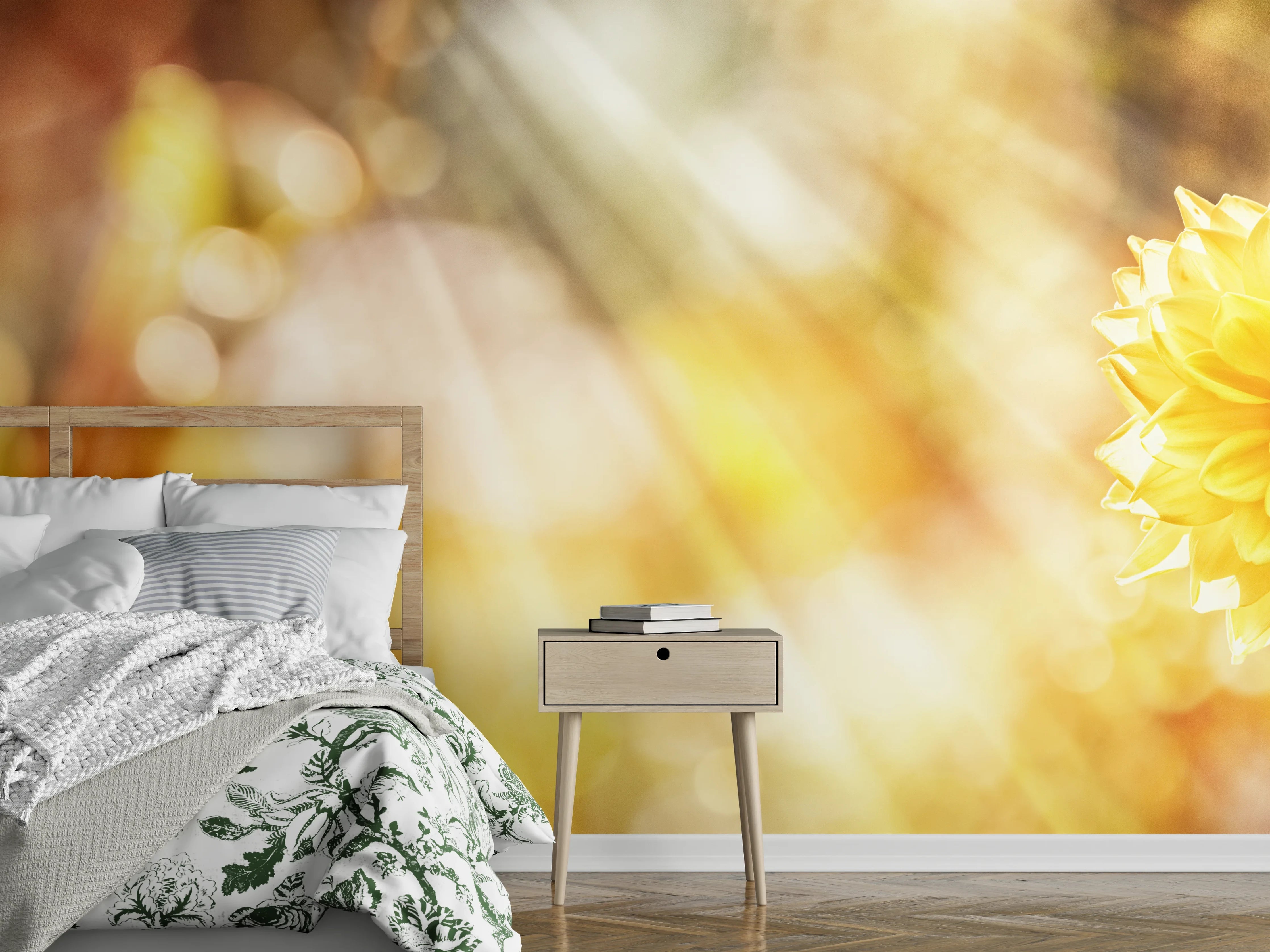 Wandverkleidung Schlafzimmer - Gelbe Dahlie