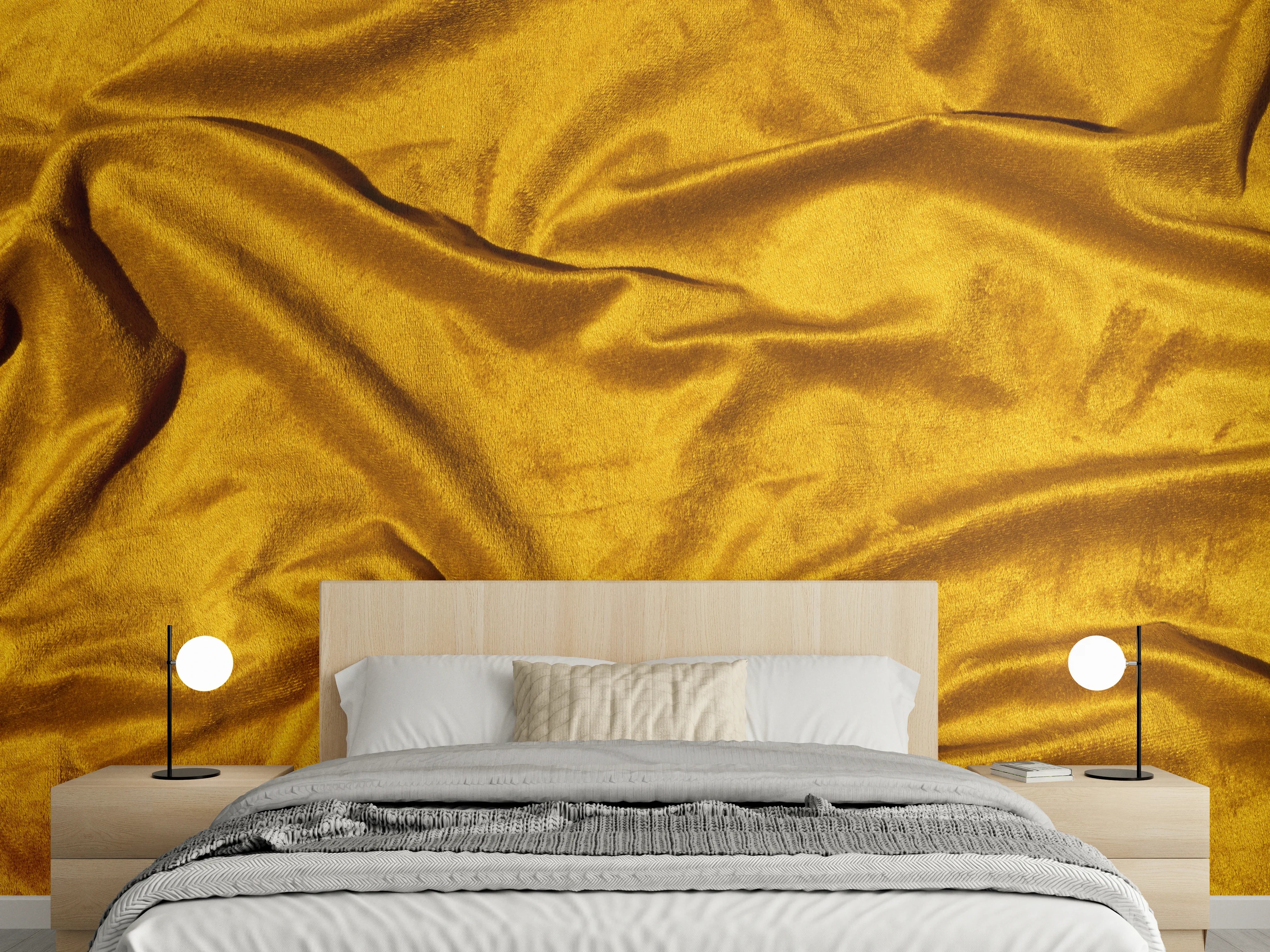 Wandverkleidung Schlafzimmer - Gelbe Satin Seide