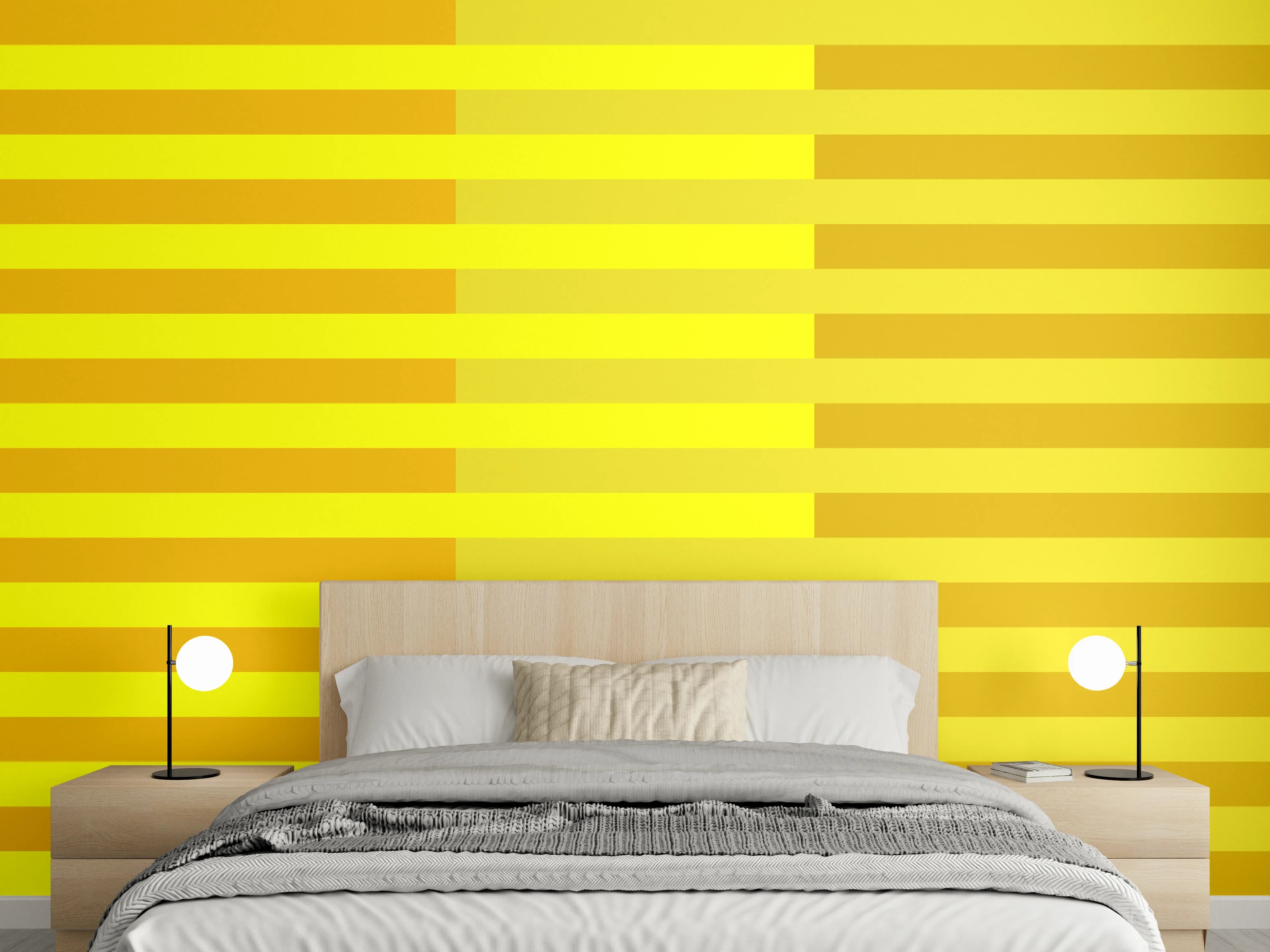 Wandverkleidung Schlafzimmer - Gelbe Streifen Grafik modern