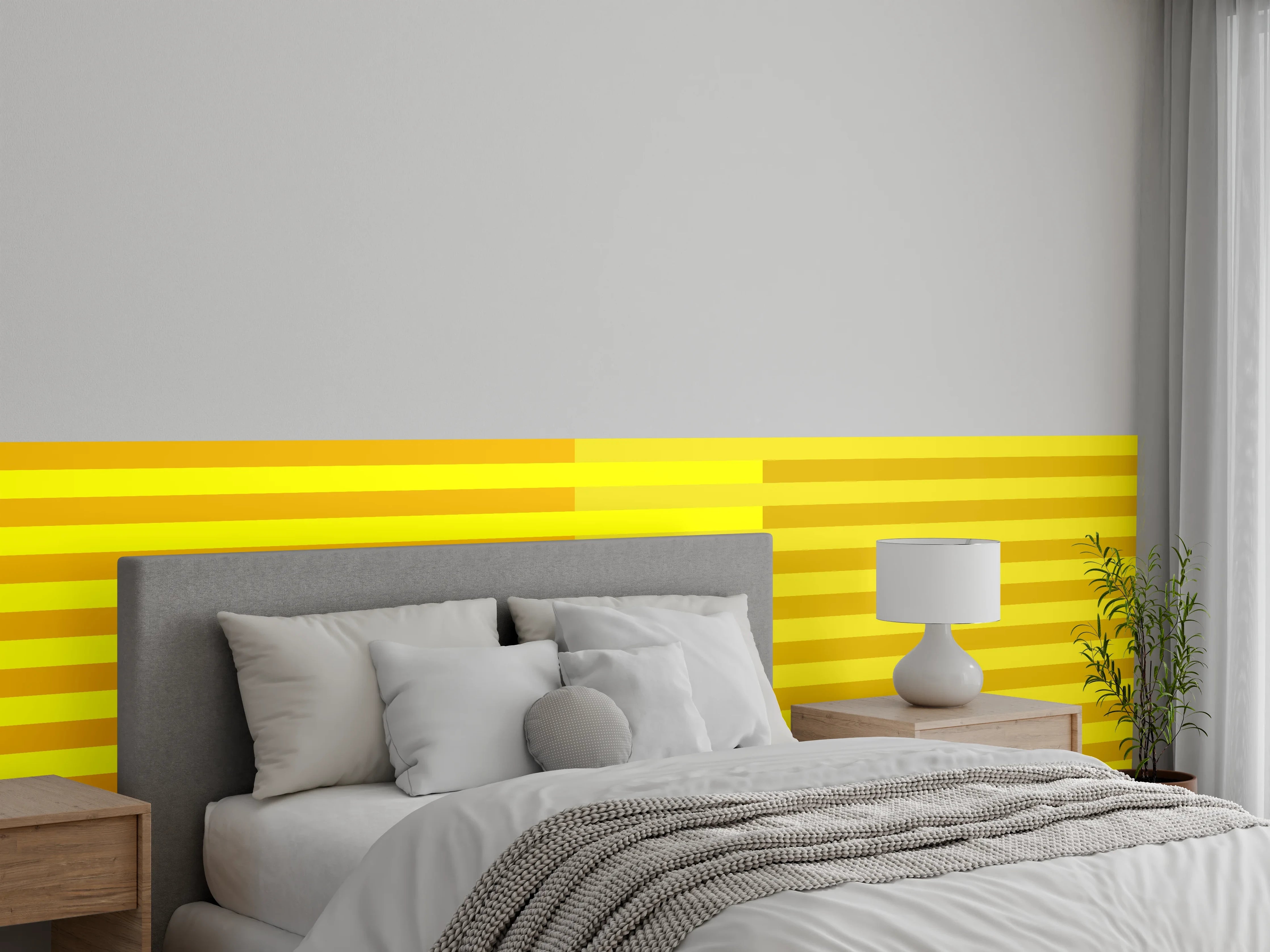 Wandverkleidung Schlafzimmer - Gelbe Streifen Grafik modern