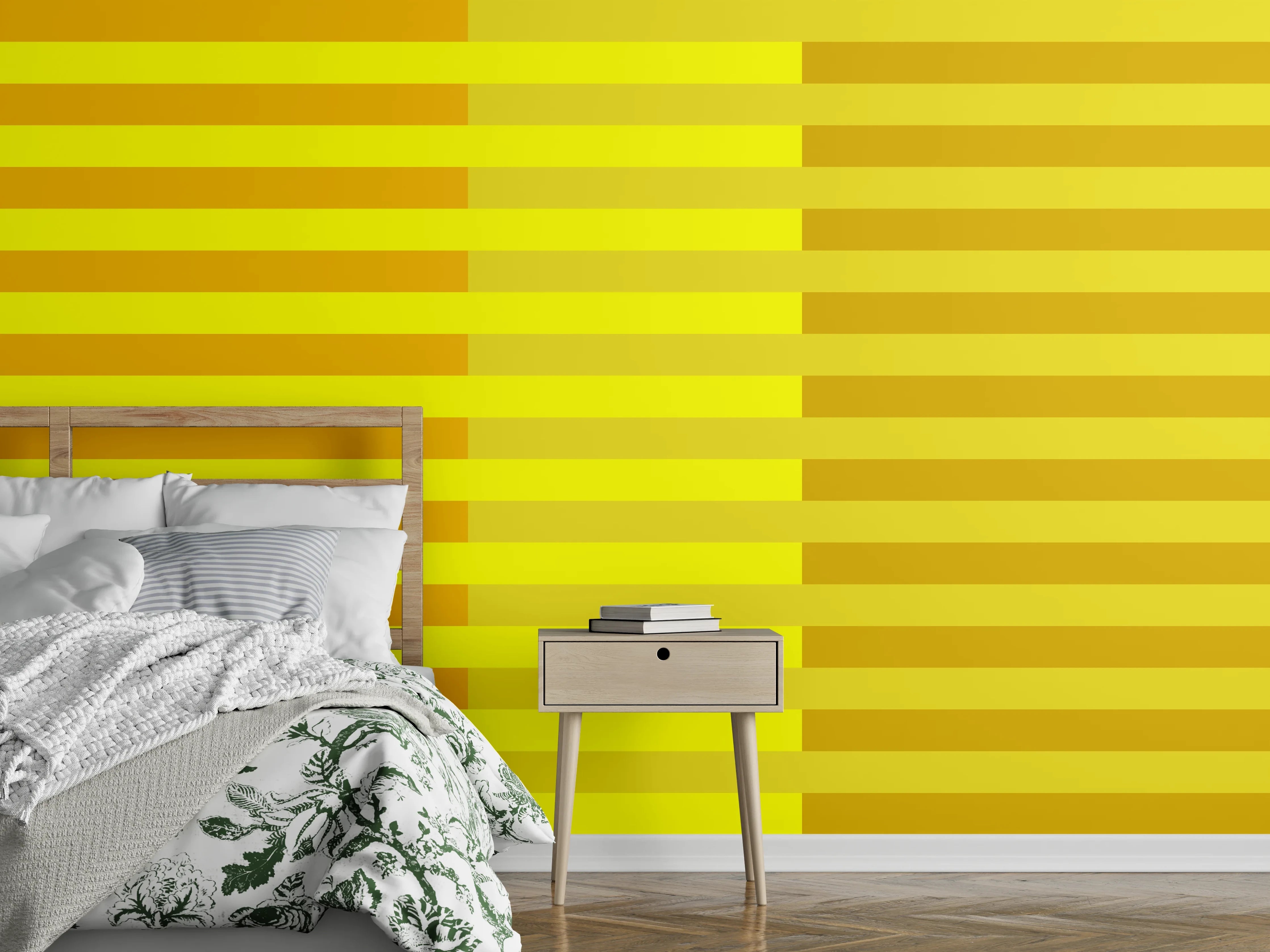 Wandverkleidung Schlafzimmer - Gelbe Streifen Grafik modern