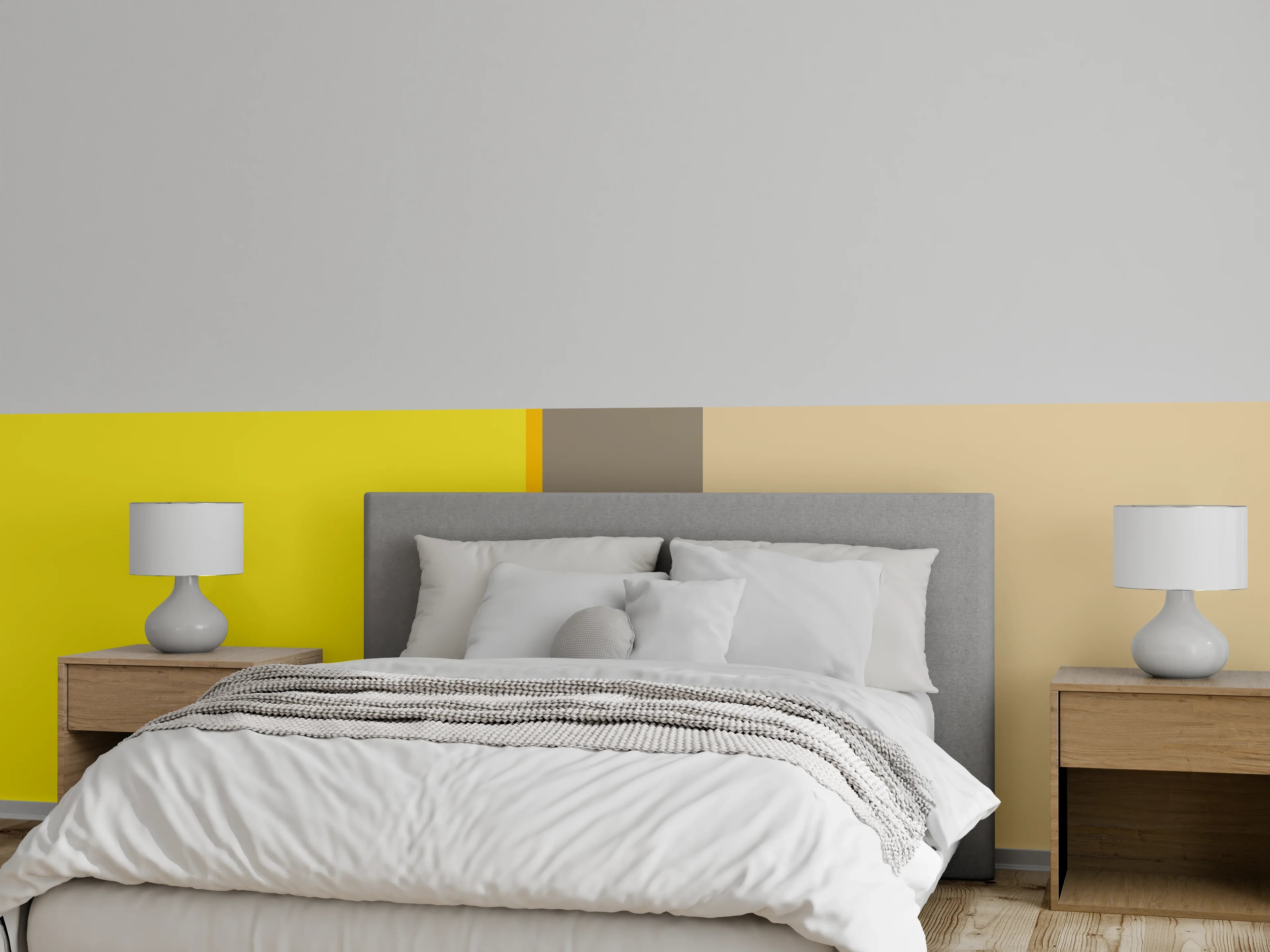 Wandverkleidung Schlafzimmer - Gelbe und beiger Farbverlauf mit vertikaler Linie