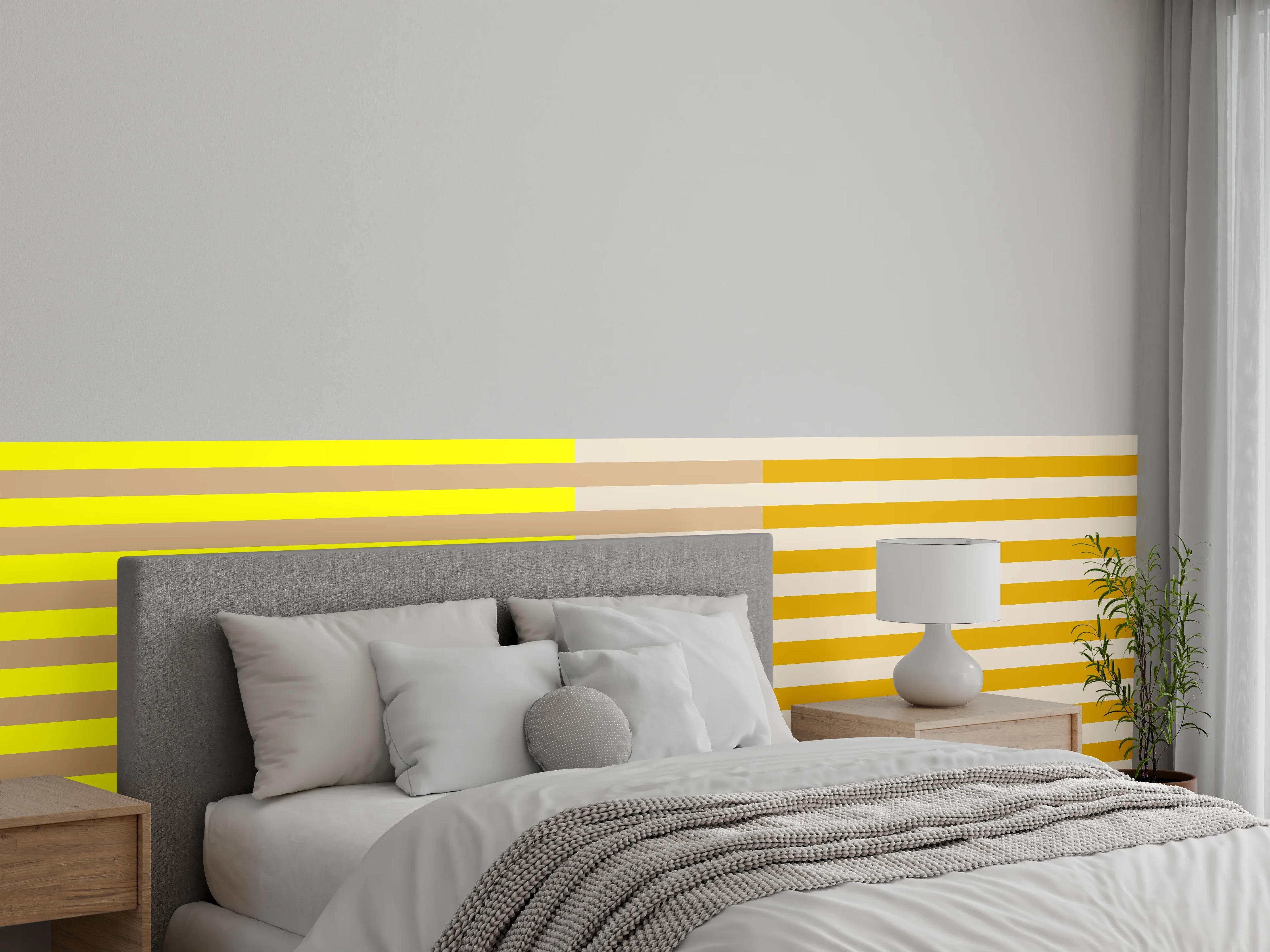 Wandverkleidung Schlafzimmer - Gelbe und goldene Linien Grafik