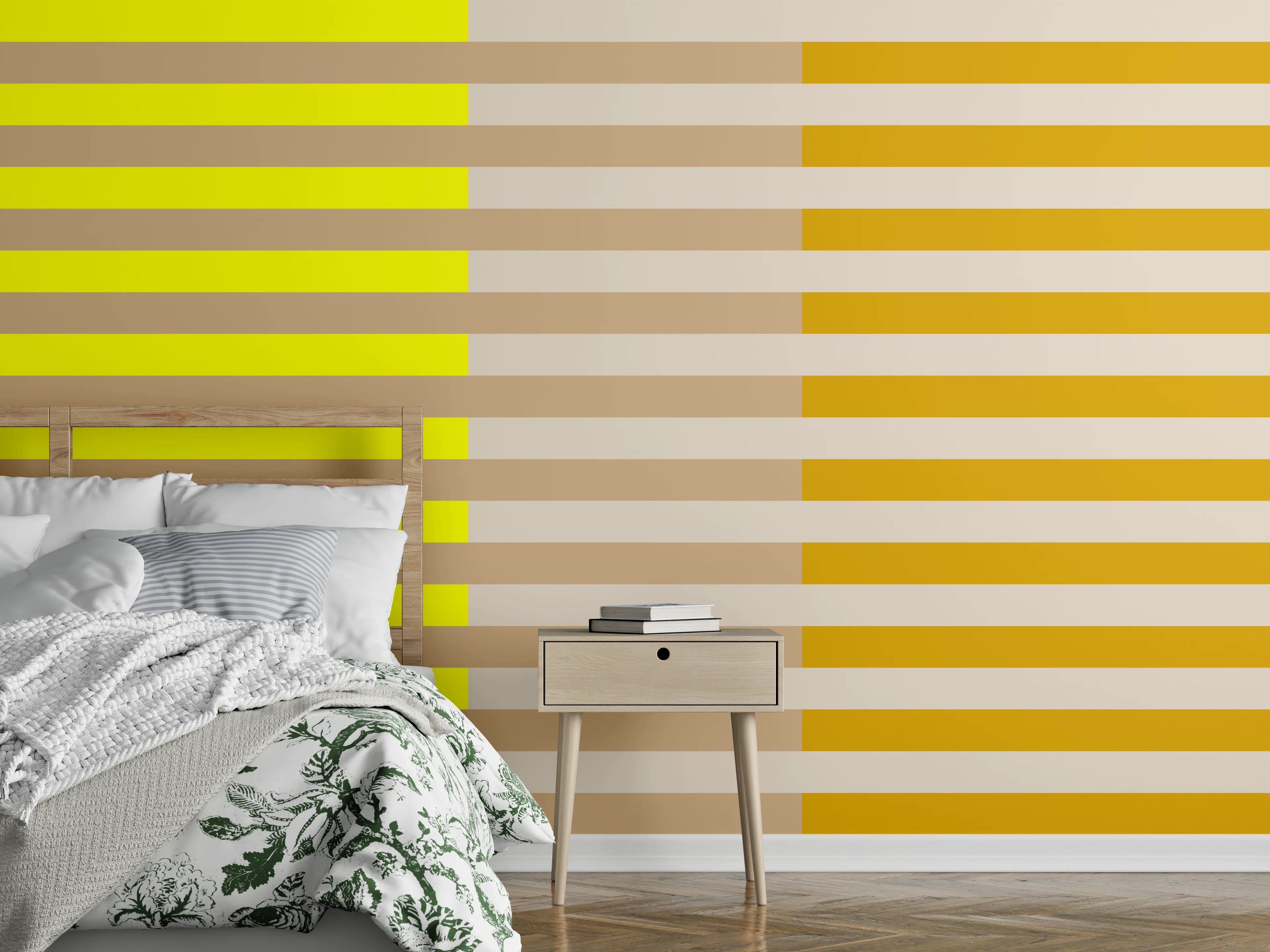 Wandverkleidung Schlafzimmer - Gelbe und goldene Linien Grafik