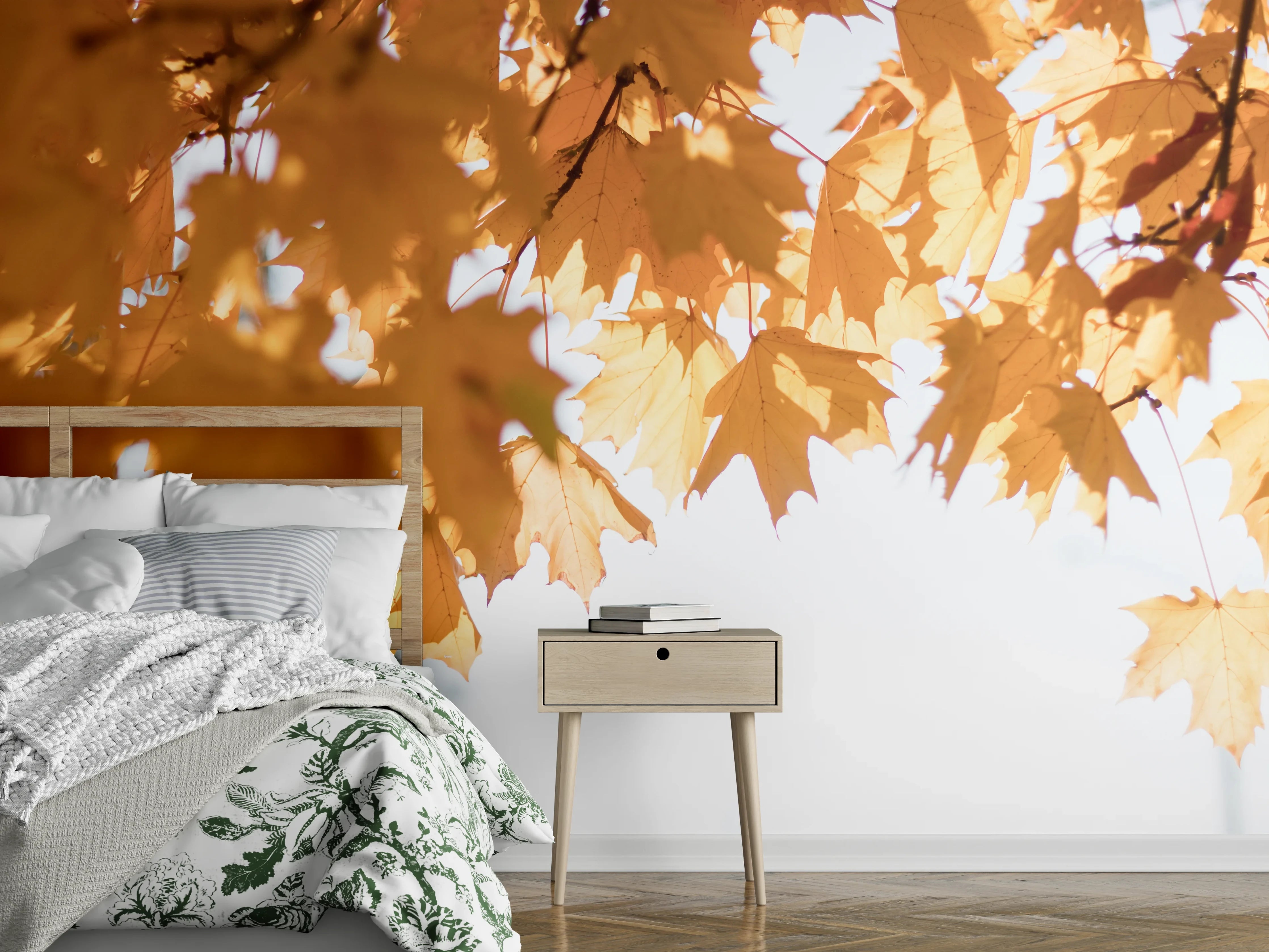 Wandverkleidung Schlafzimmer - Gelben Ahornblättern im Herbst