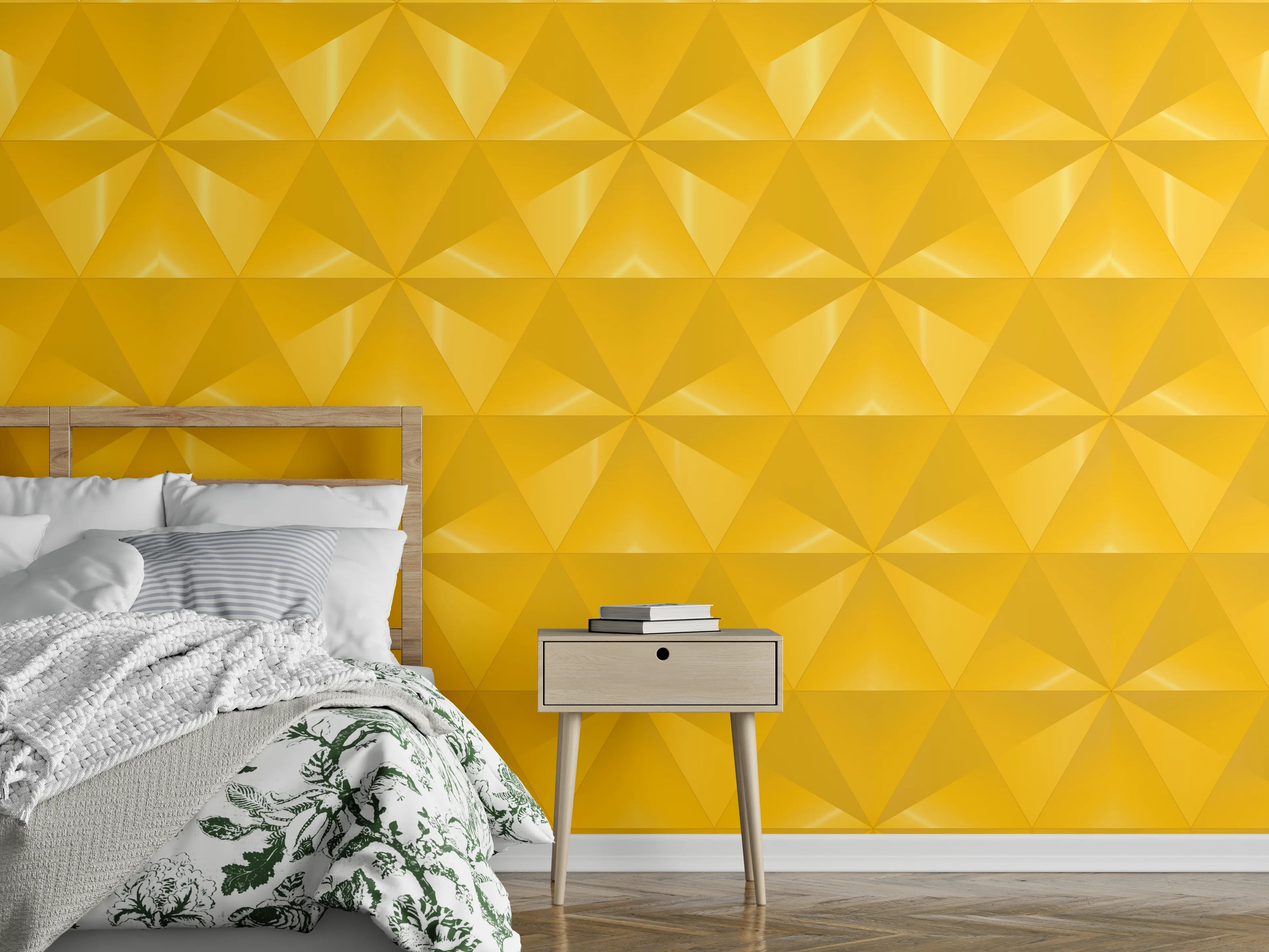 Wandverkleidung Schlafzimmer - Gelbes Fliesenmuster - Geometrie