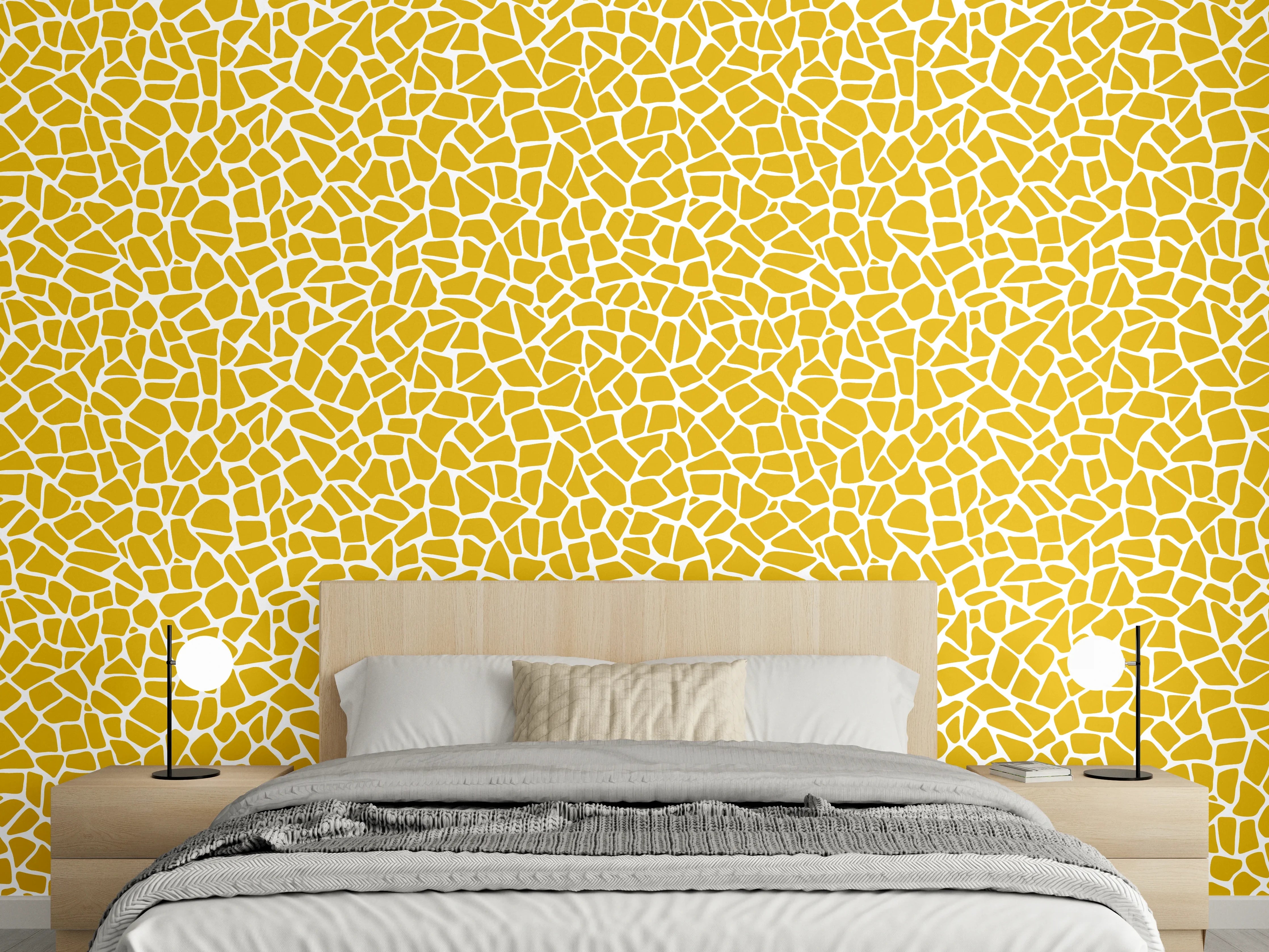 Wandverkleidung Schlafzimmer - Gelbes Mosaik-Muster Wandbild