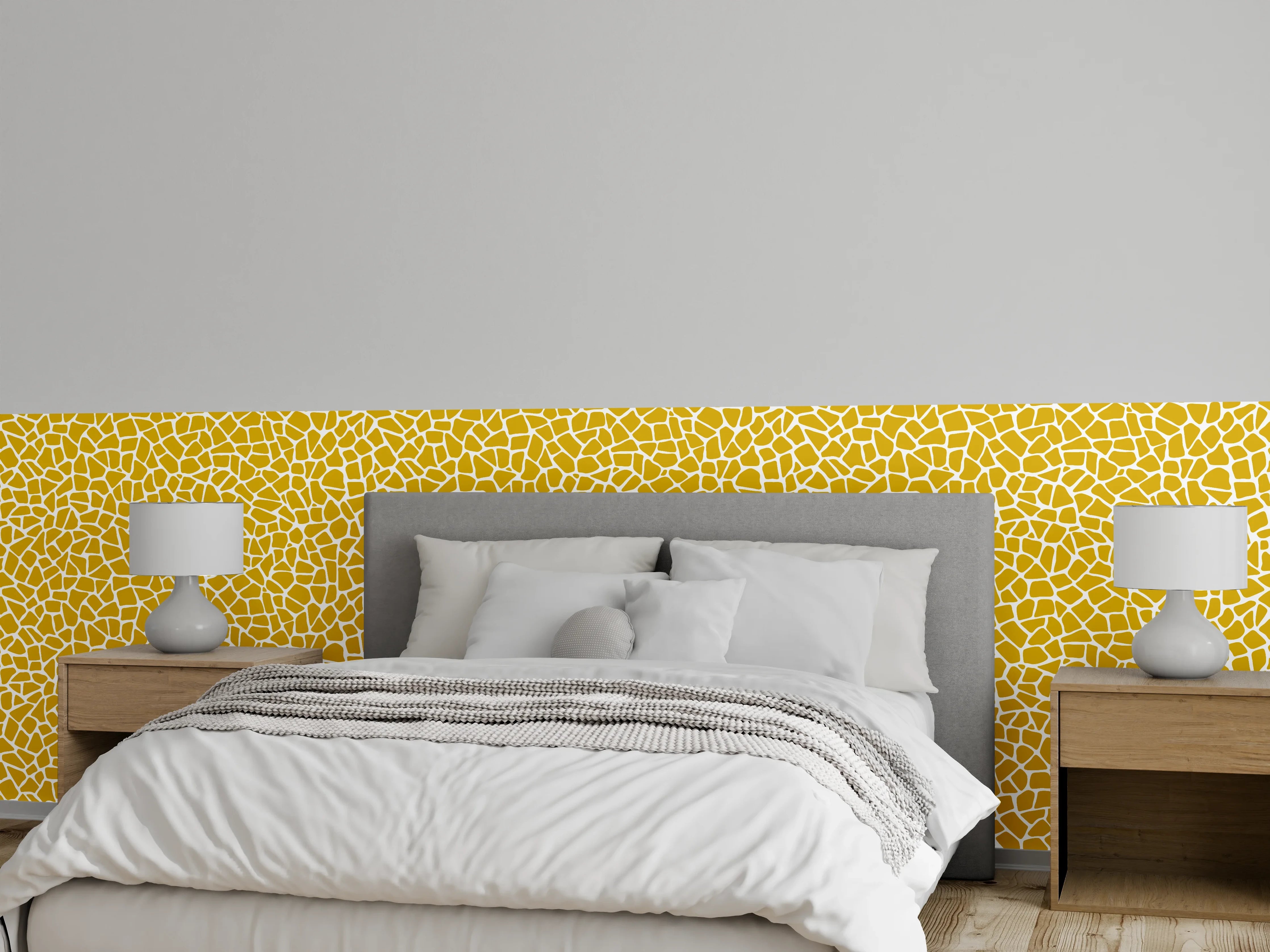 Wandverkleidung Schlafzimmer - Gelbes Mosaik-Muster Wandbild