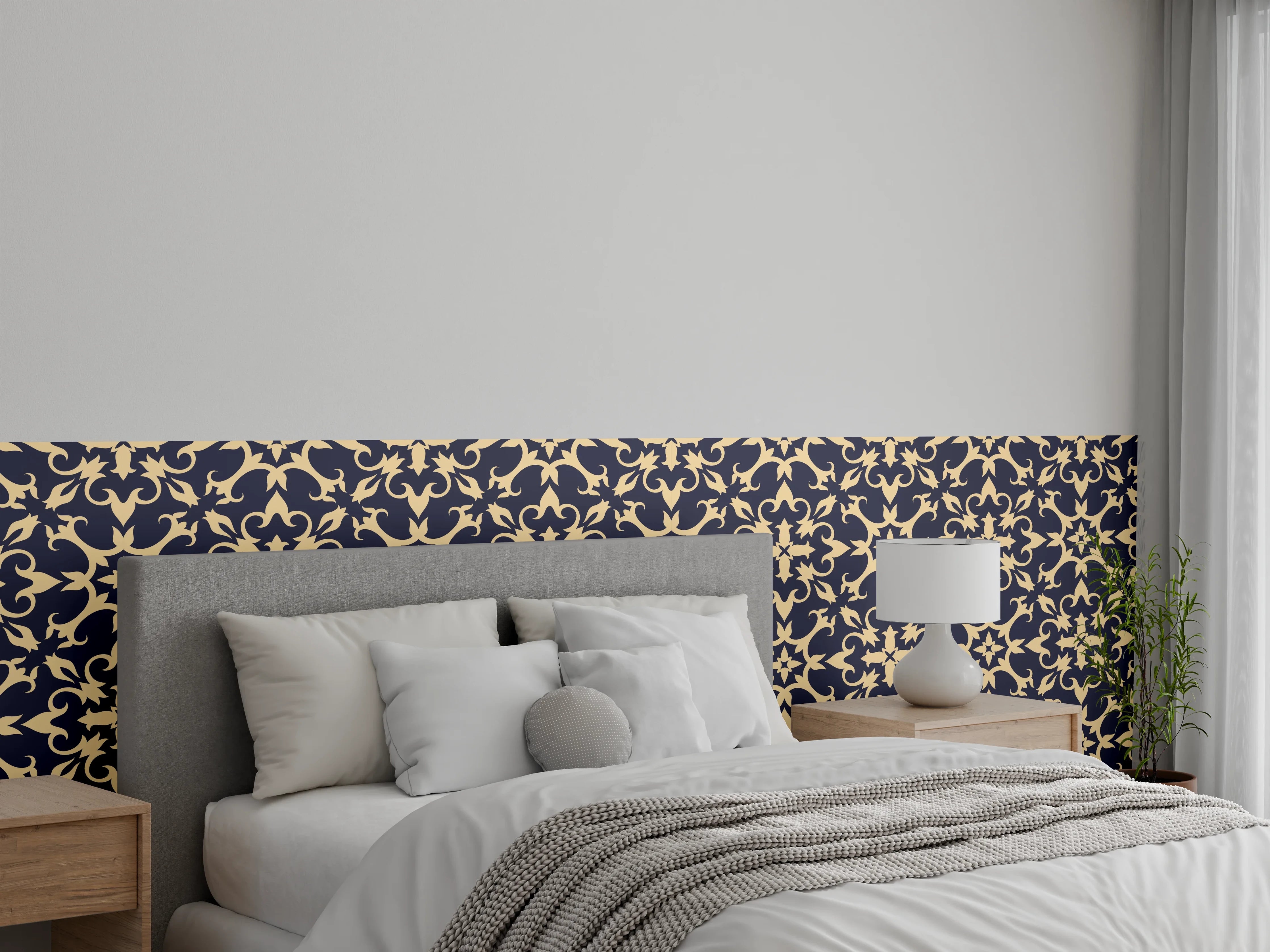 Wandverkleidung Schlafzimmer - Gelbes Ornament-Muster