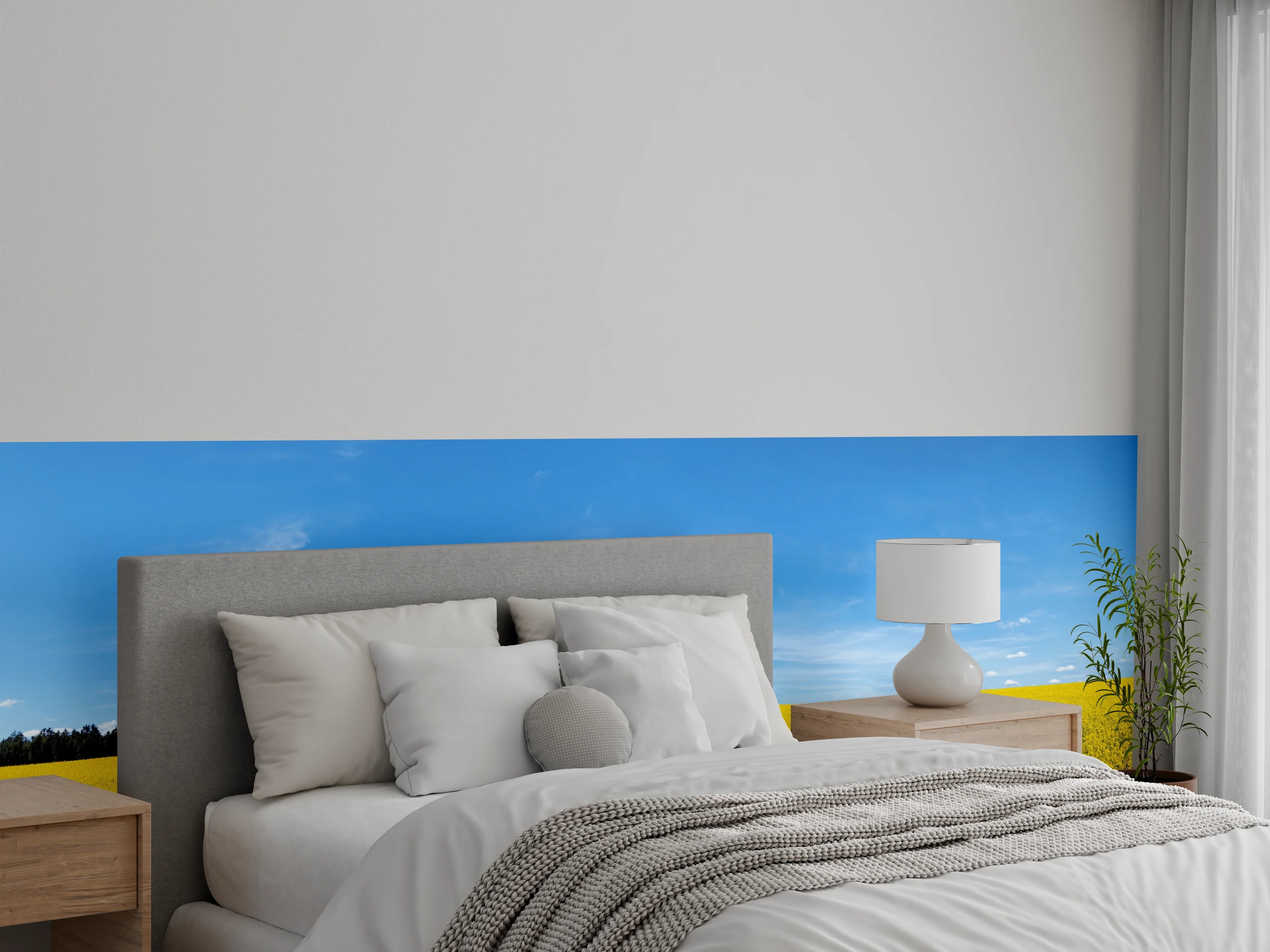 Wandverkleidung Schlafzimmer - Gelbes Rapsfeld blauer Himmel