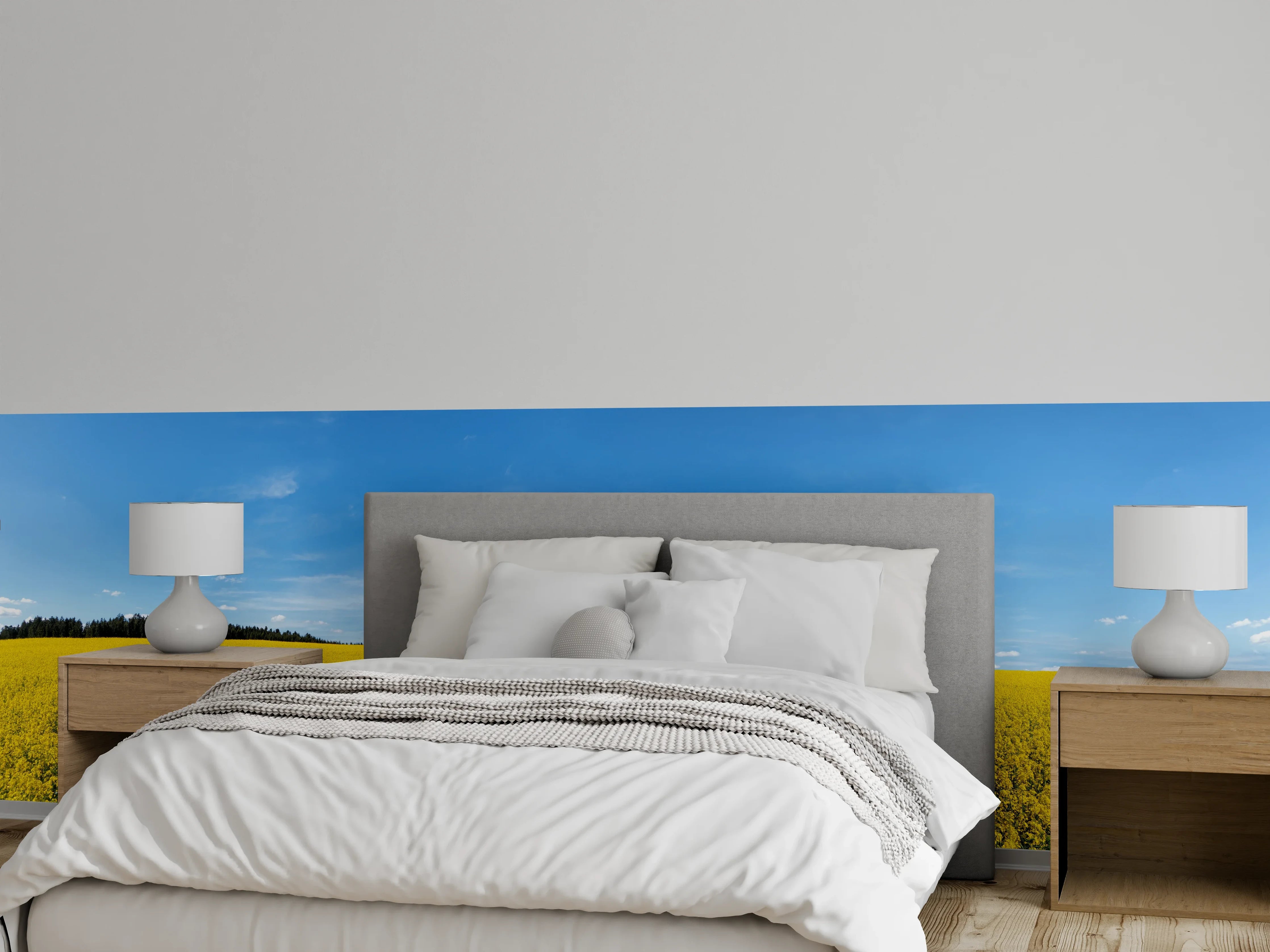 Wandverkleidung Schlafzimmer - Gelbes Rapsfeld blauer Himmel